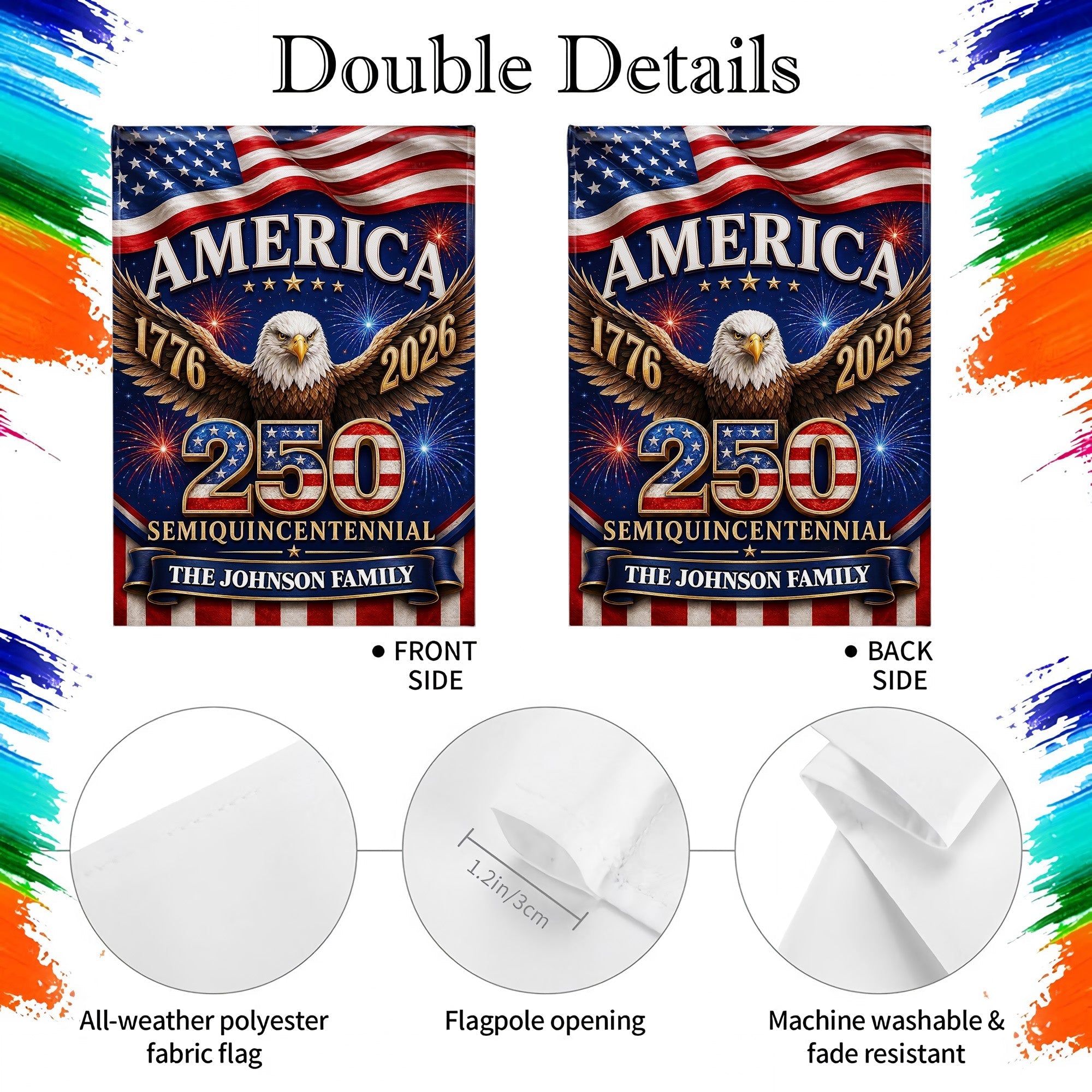 Personalized American Flag Fireworks Garden Flag for 4th of July