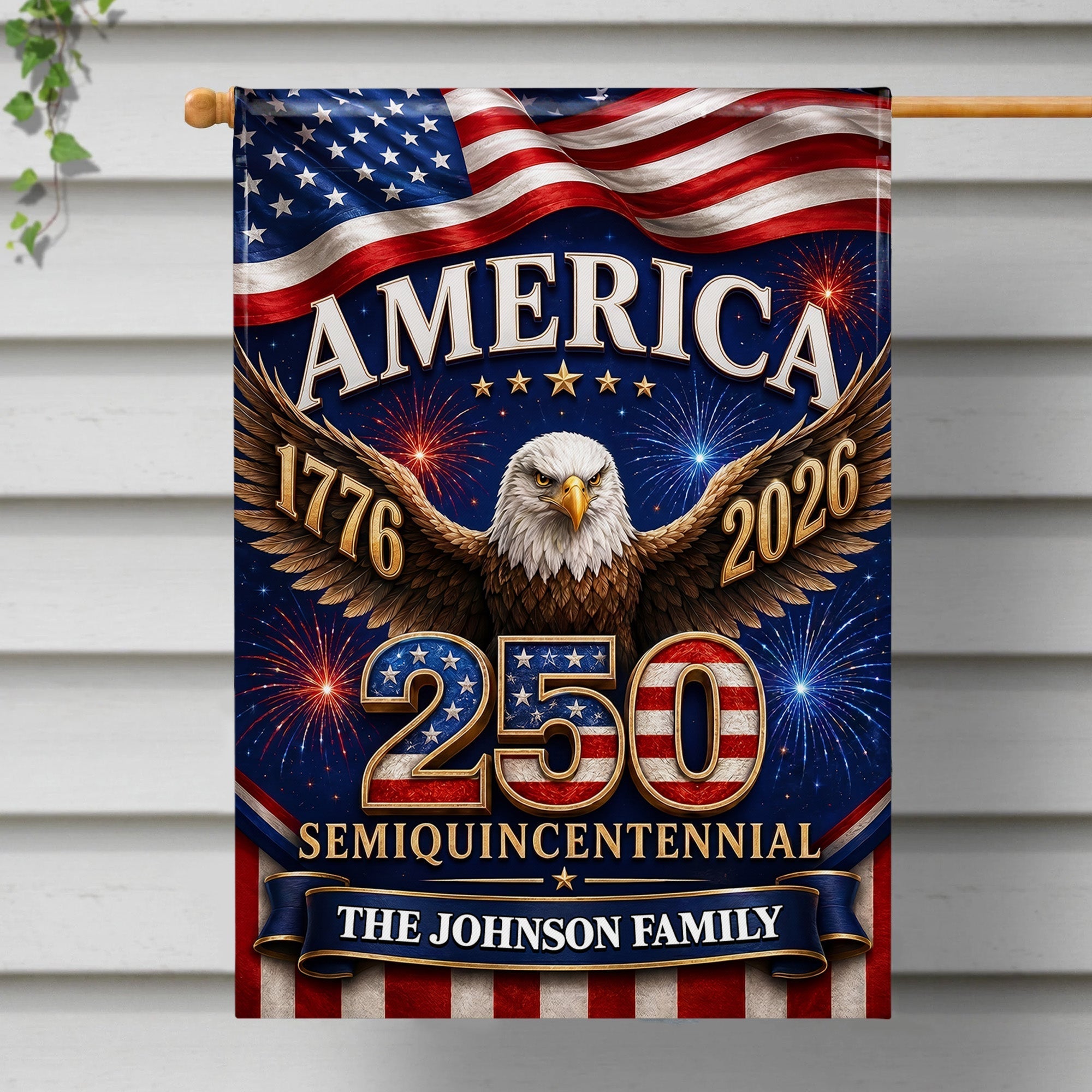 Personalized American Flag Fireworks Garden Flag for 4th of July