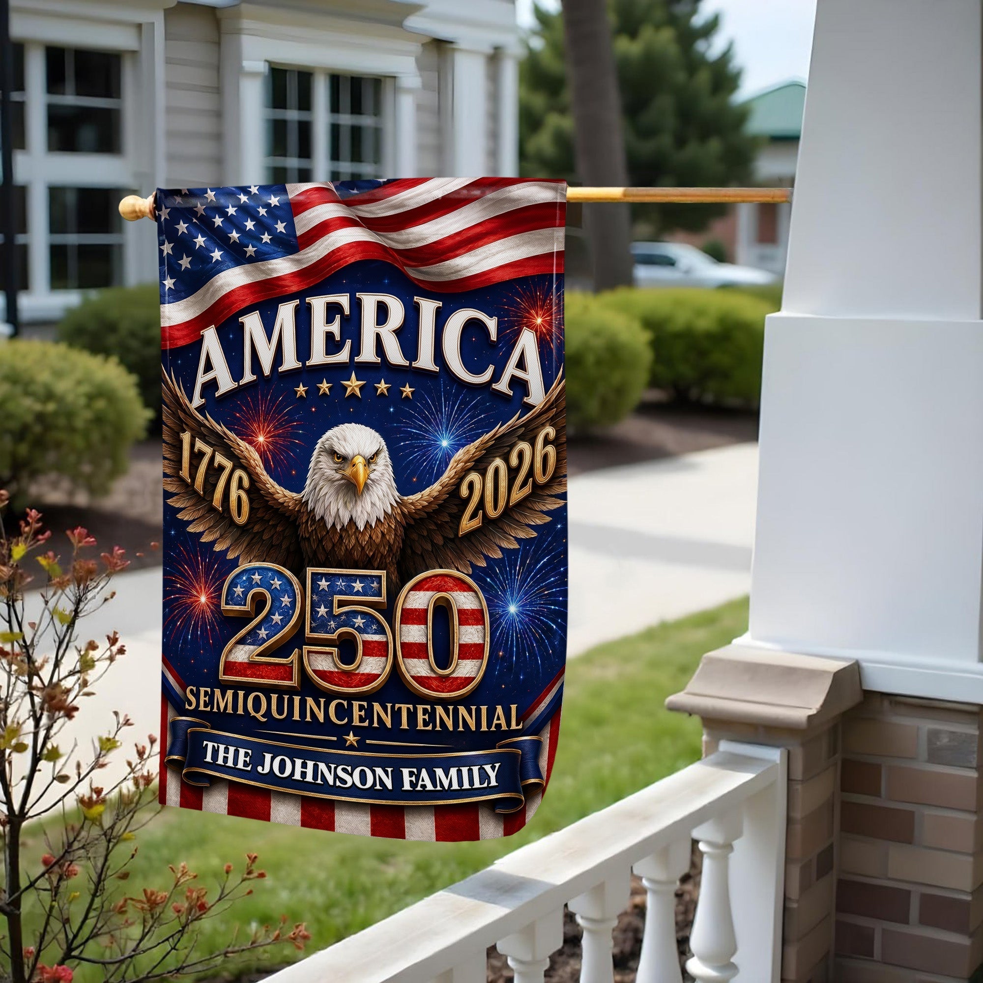 Personalized American Flag Fireworks Garden Flag for 4th of July