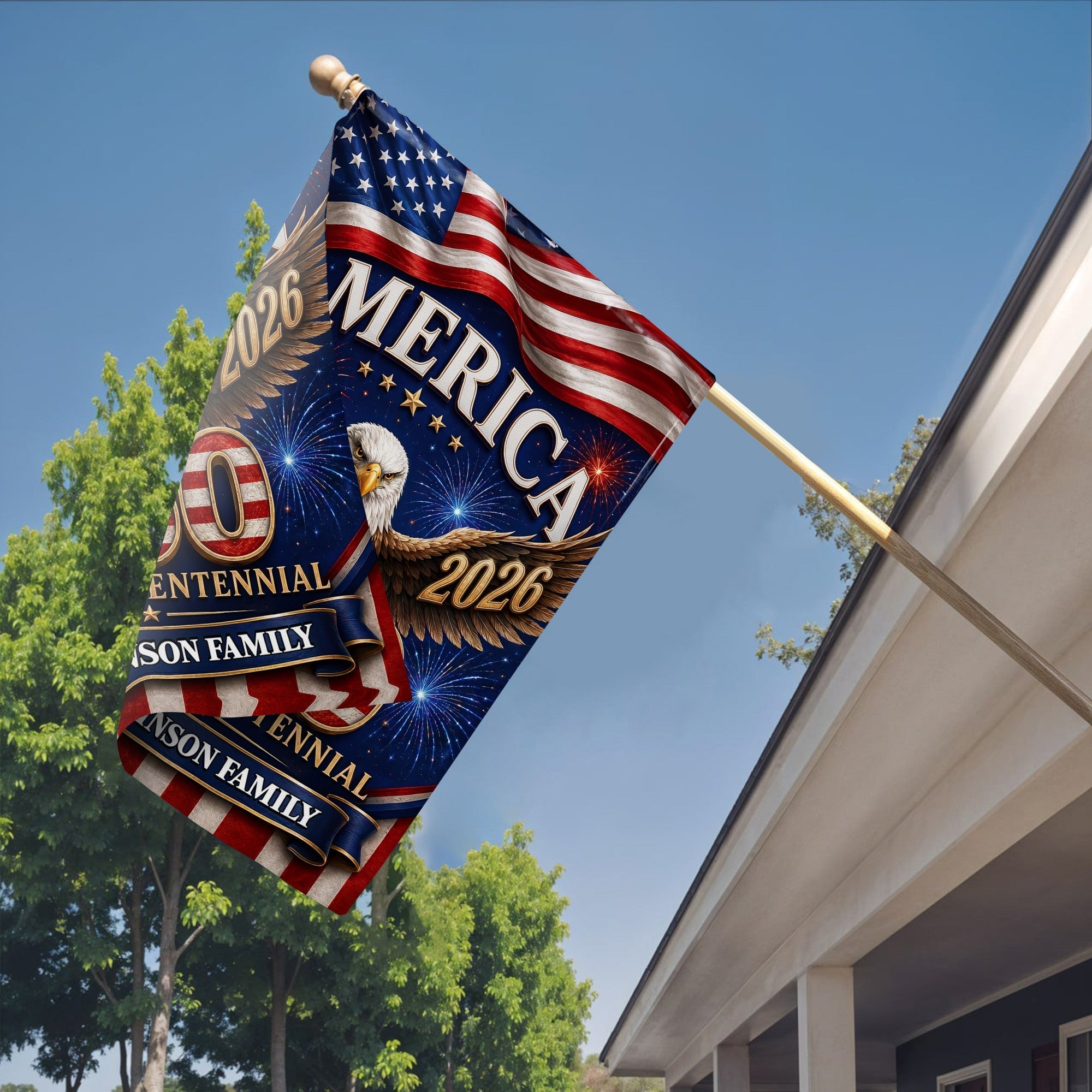 Personalized American Flag Fireworks Garden Flag for 4th of July