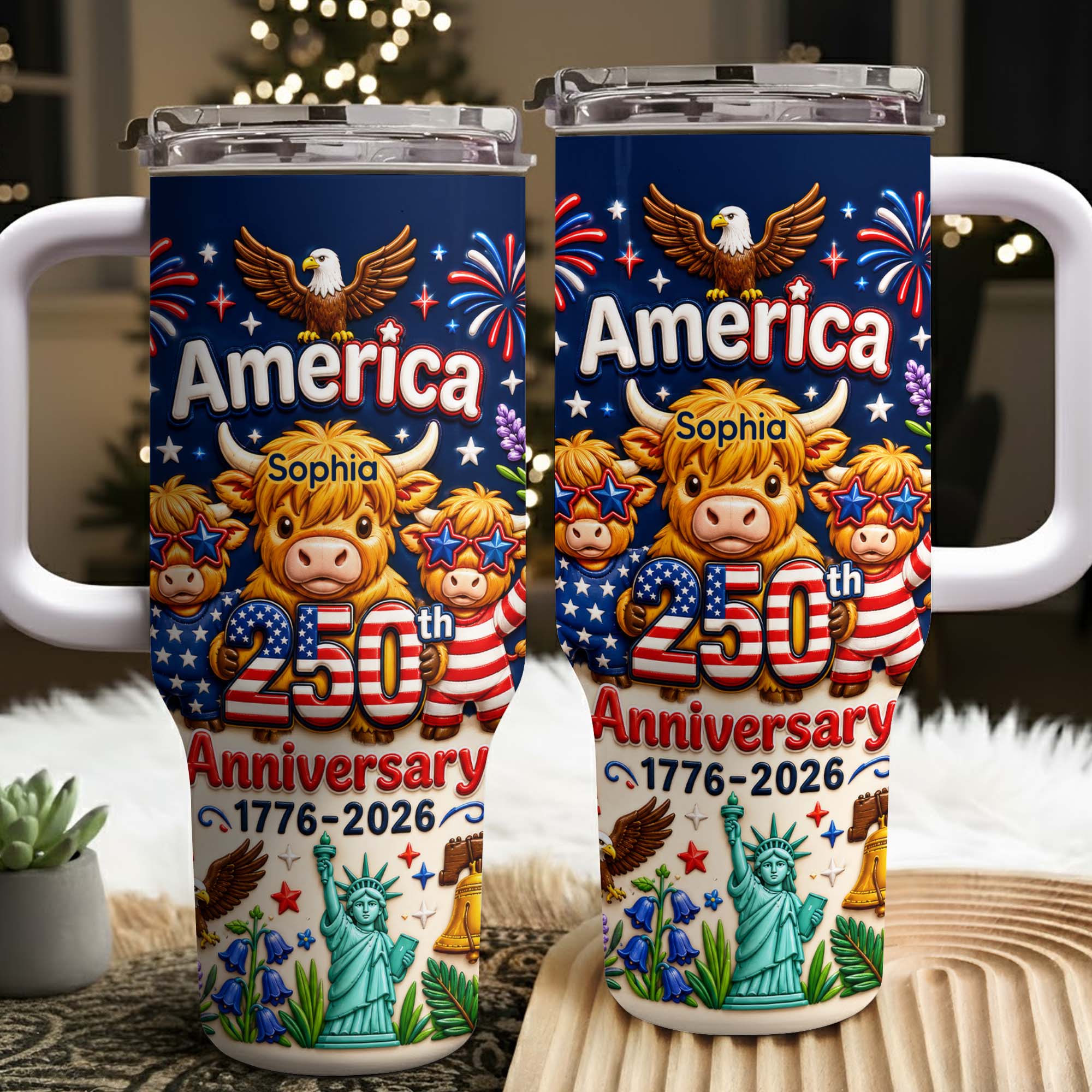 Personalized 40oz Tumbler Custom Name Patriotic Gift for Independence Day