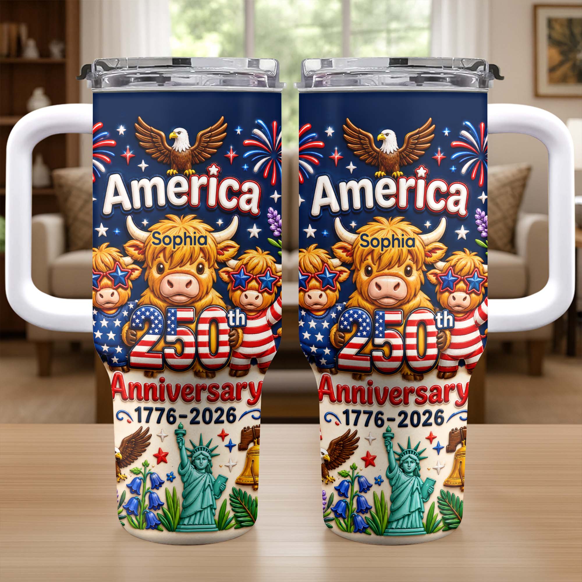 Personalized 40oz Tumbler Custom Name Patriotic Gift for Independence Day