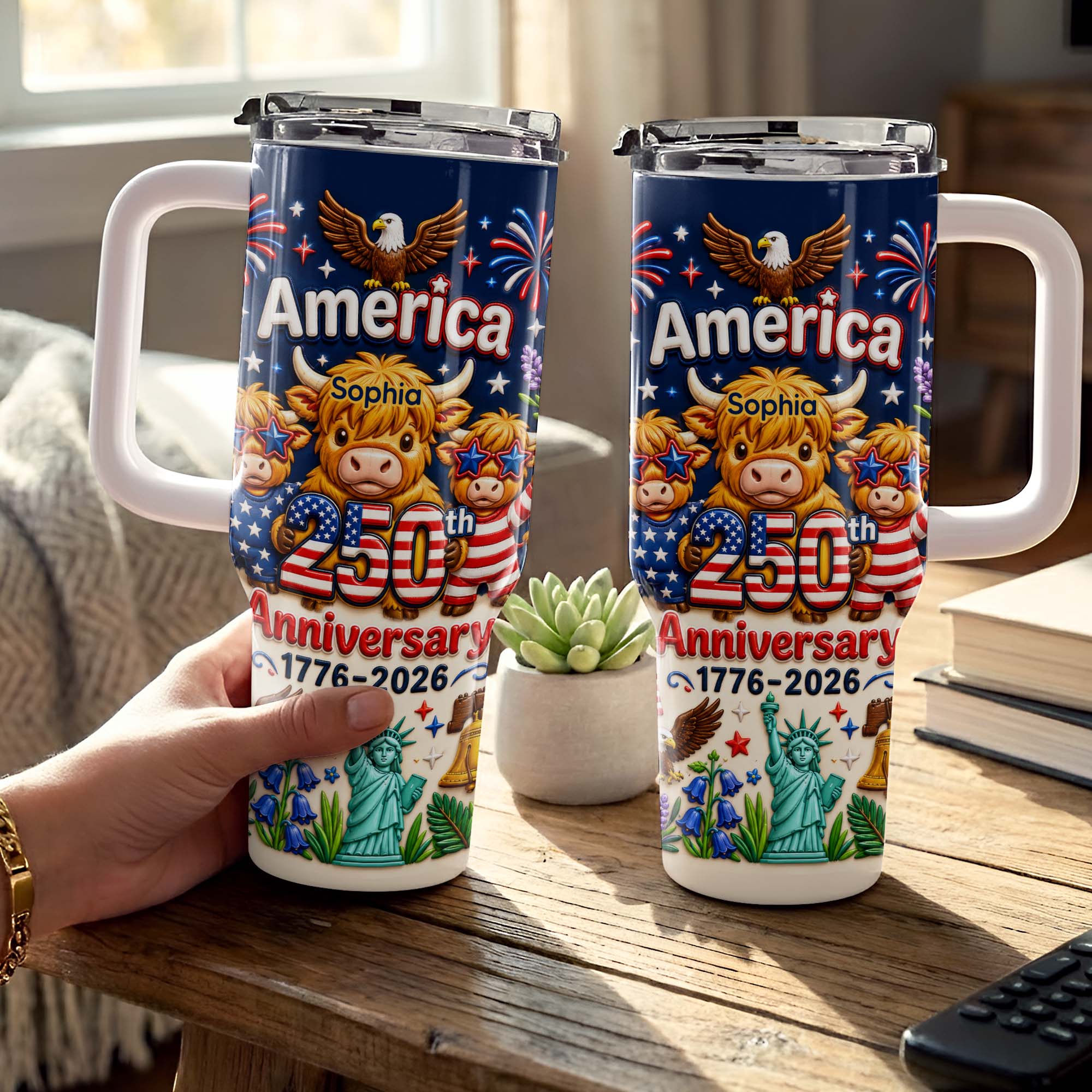 Personalized 40oz Tumbler Custom Name Patriotic Gift for Independence Day