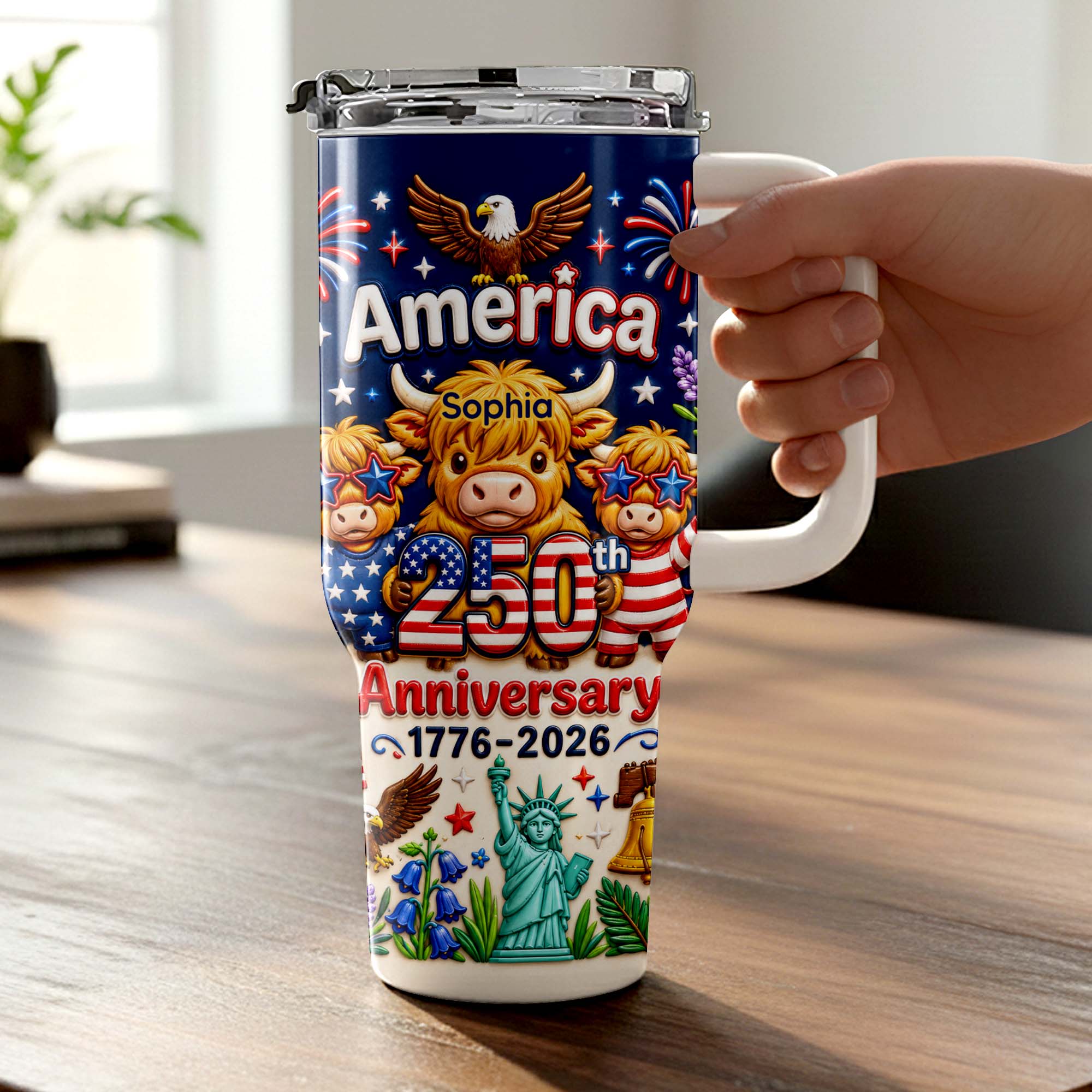 Personalized 40oz Tumbler Custom Name Patriotic Gift for Independence Day