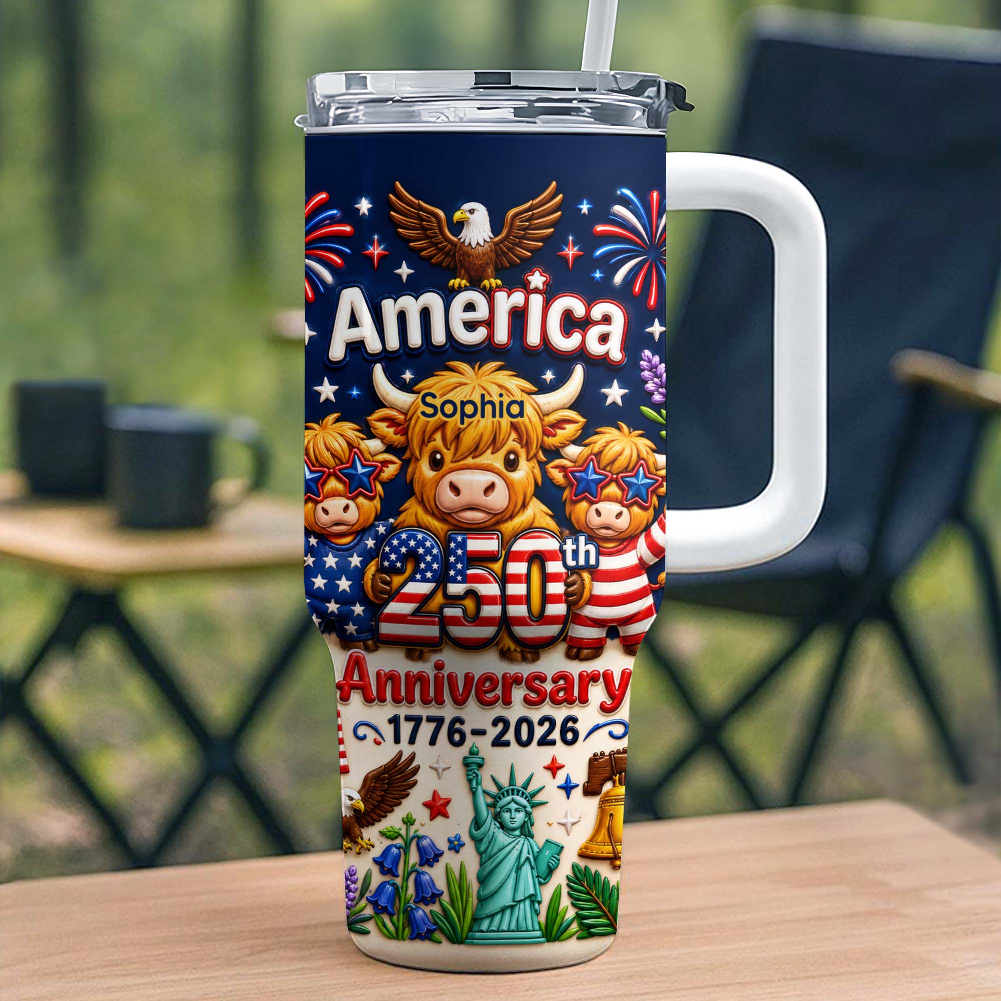 Personalized 40oz Tumbler Custom Name Patriotic Gift for Independence Day