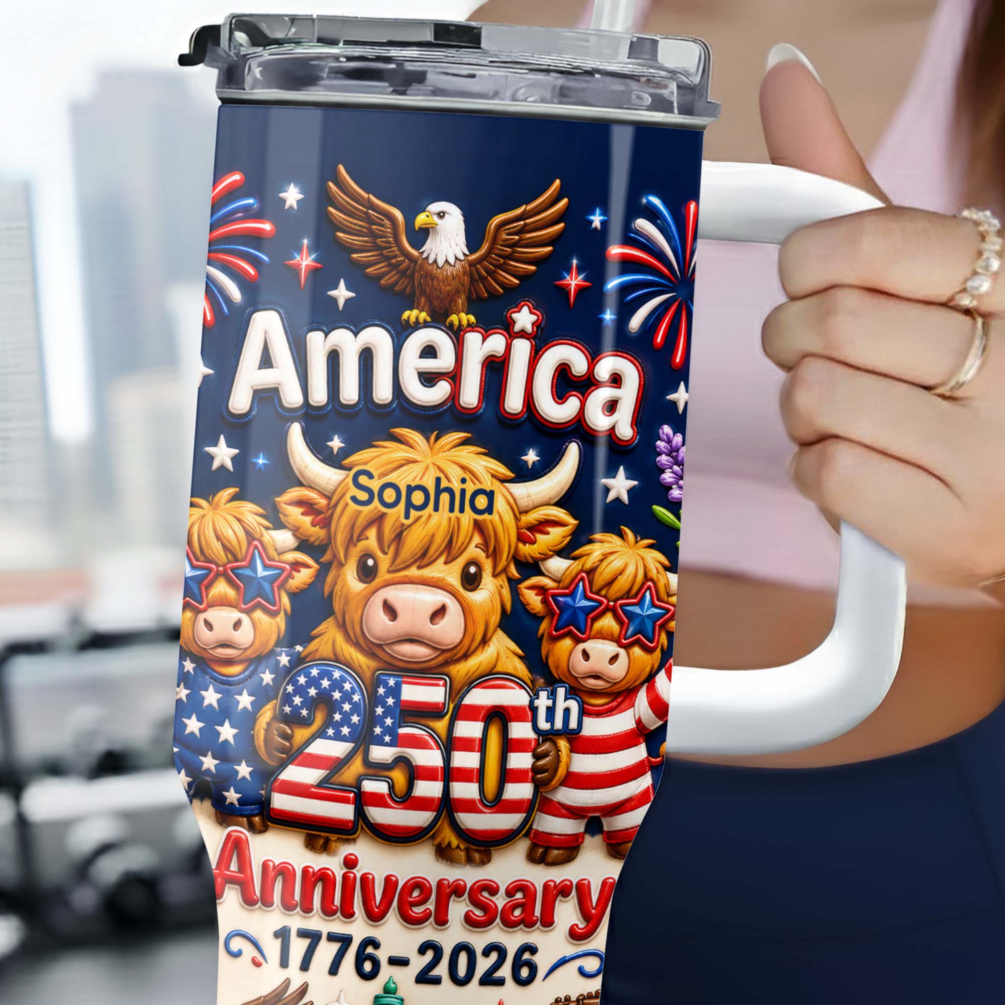 Personalized 40oz Tumbler Custom Name Patriotic Gift for Independence Day