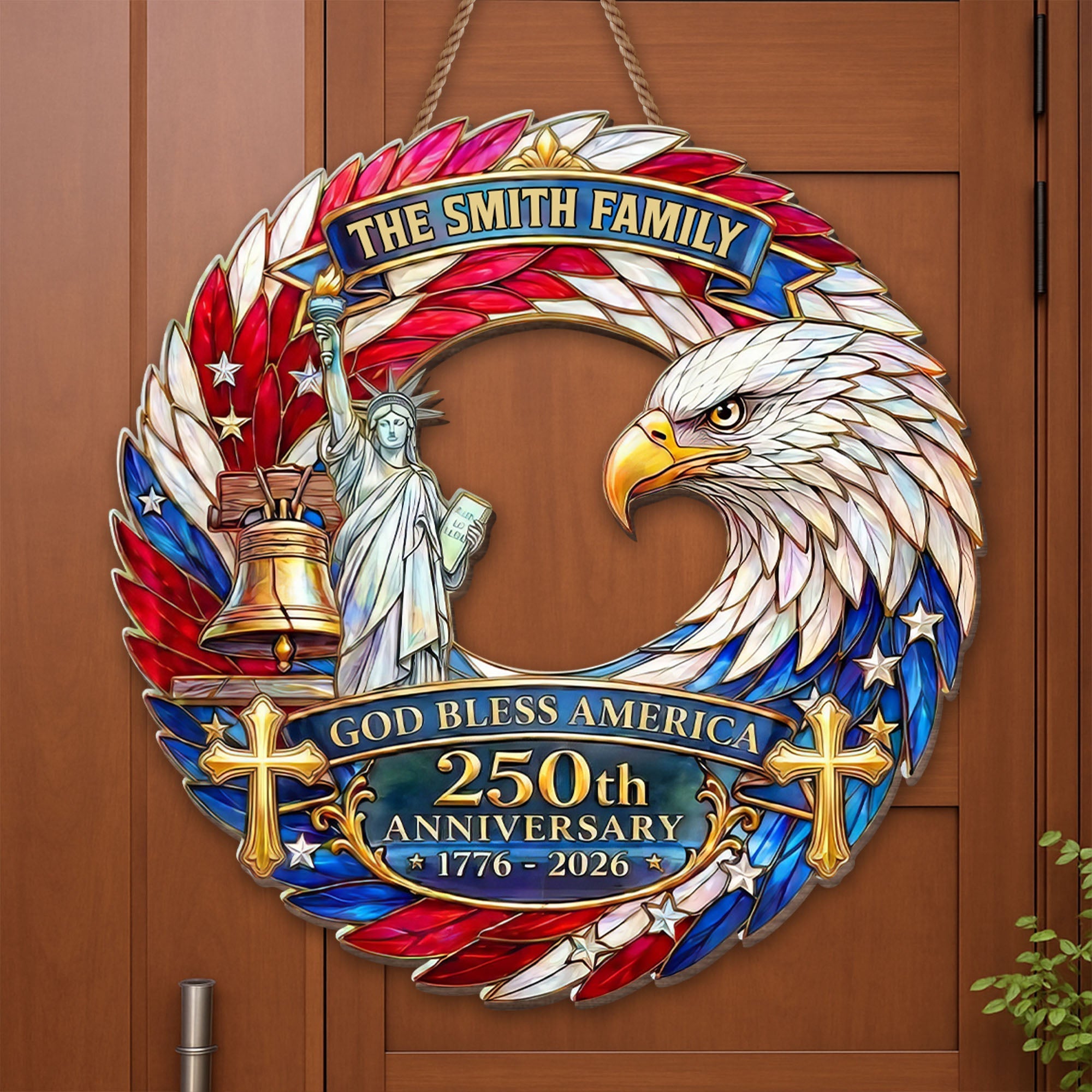 Personalized Wood Sign Custom Family Name God Bless America Gift