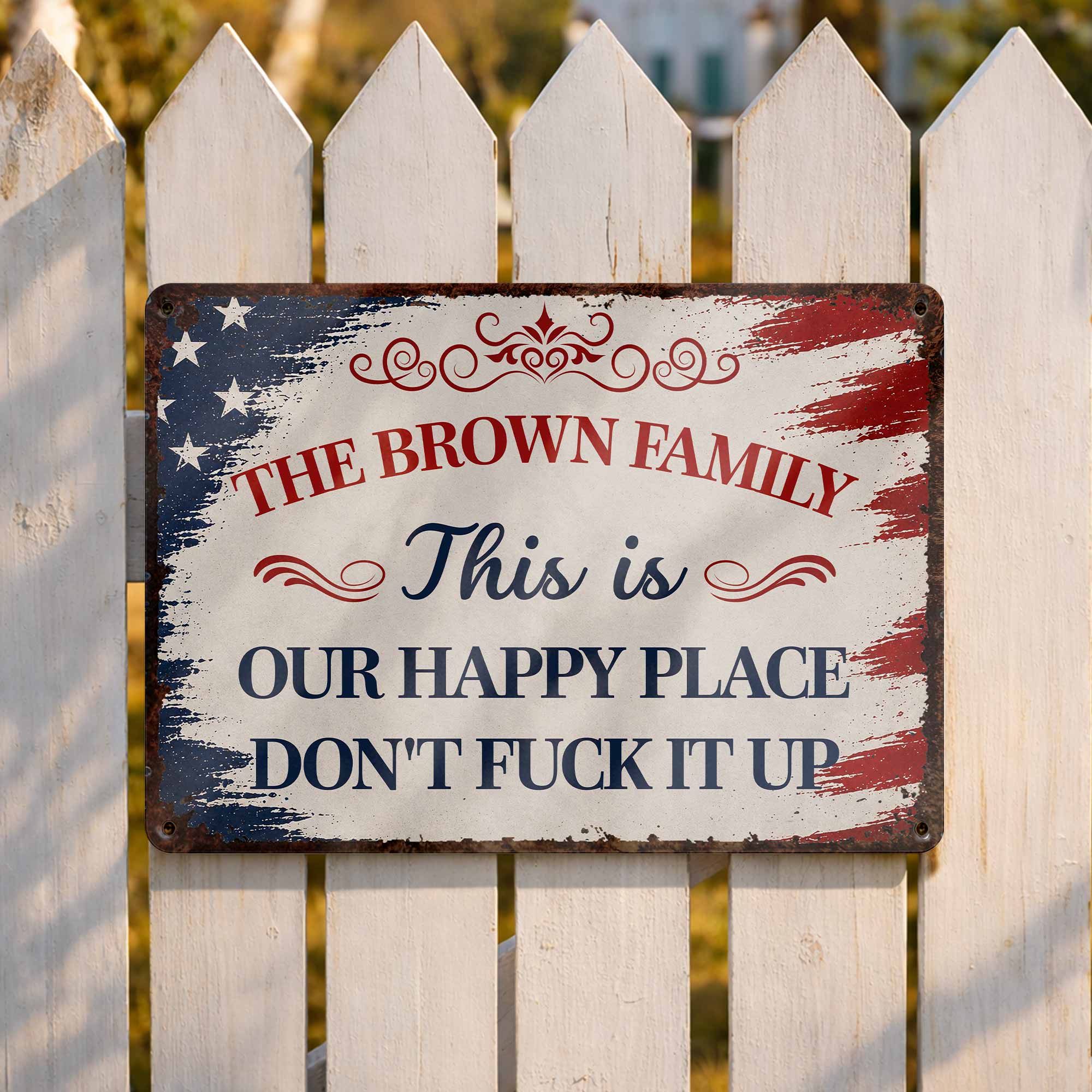 Personalized Metal Wall Sign Family Name American Flag Gift