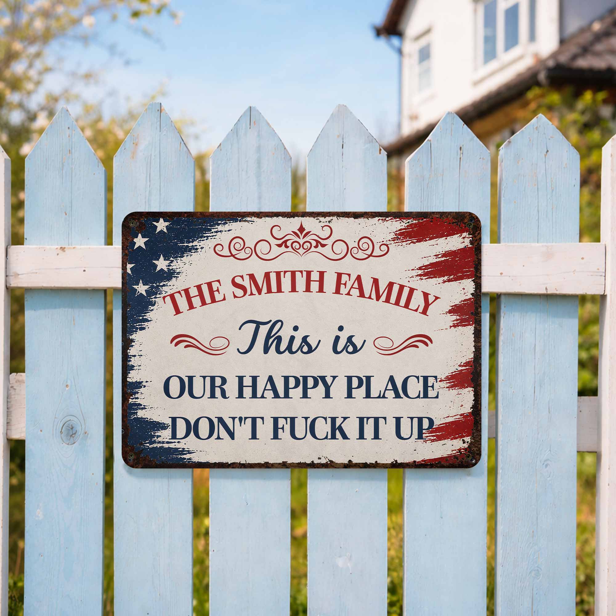 Personalized Metal Wall Sign Family Name American Flag Gift
