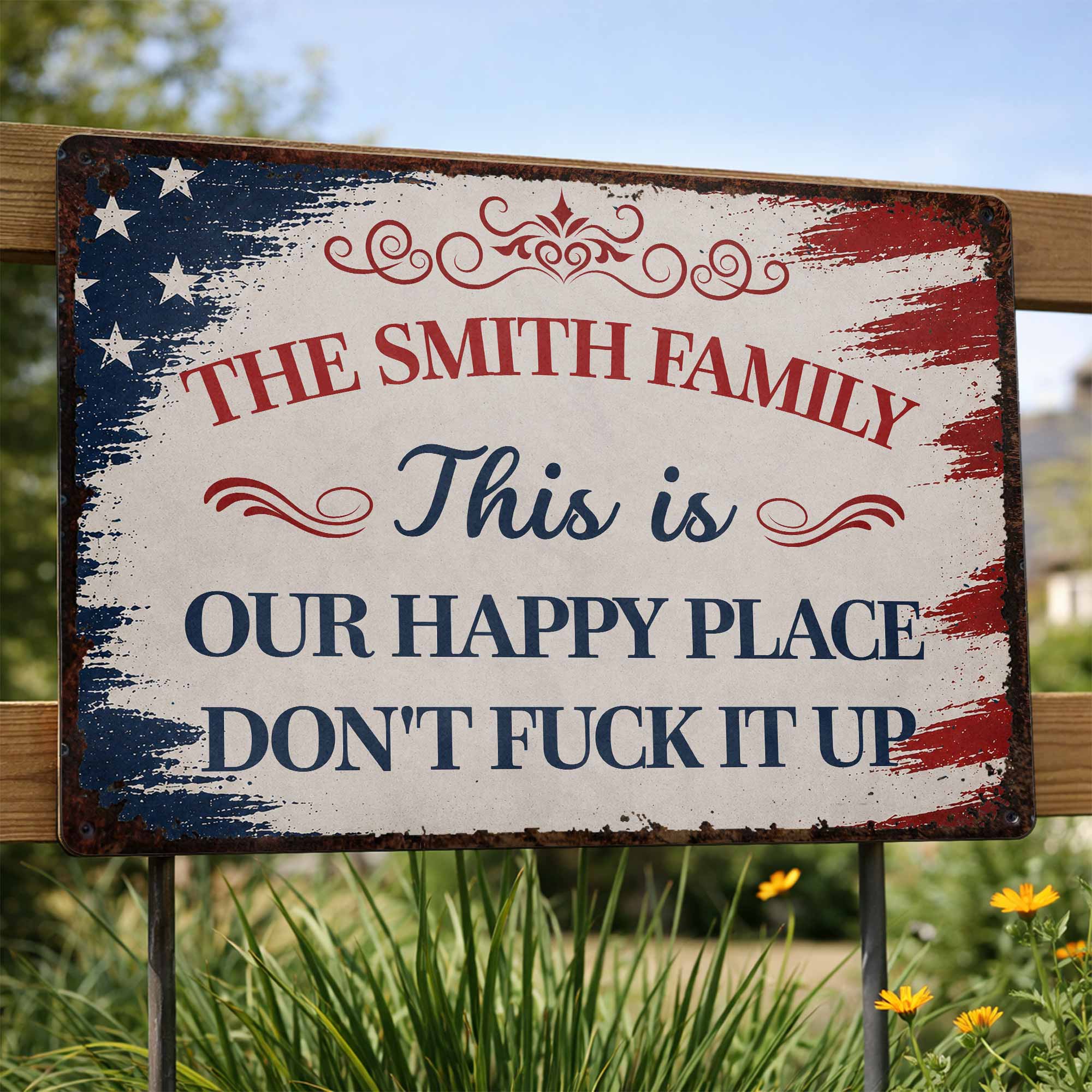 Personalized Metal Wall Sign Family Name American Flag Gift