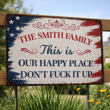 Load image into Gallery viewer, Personalized Metal Wall Sign Family Name American Flag Gift
