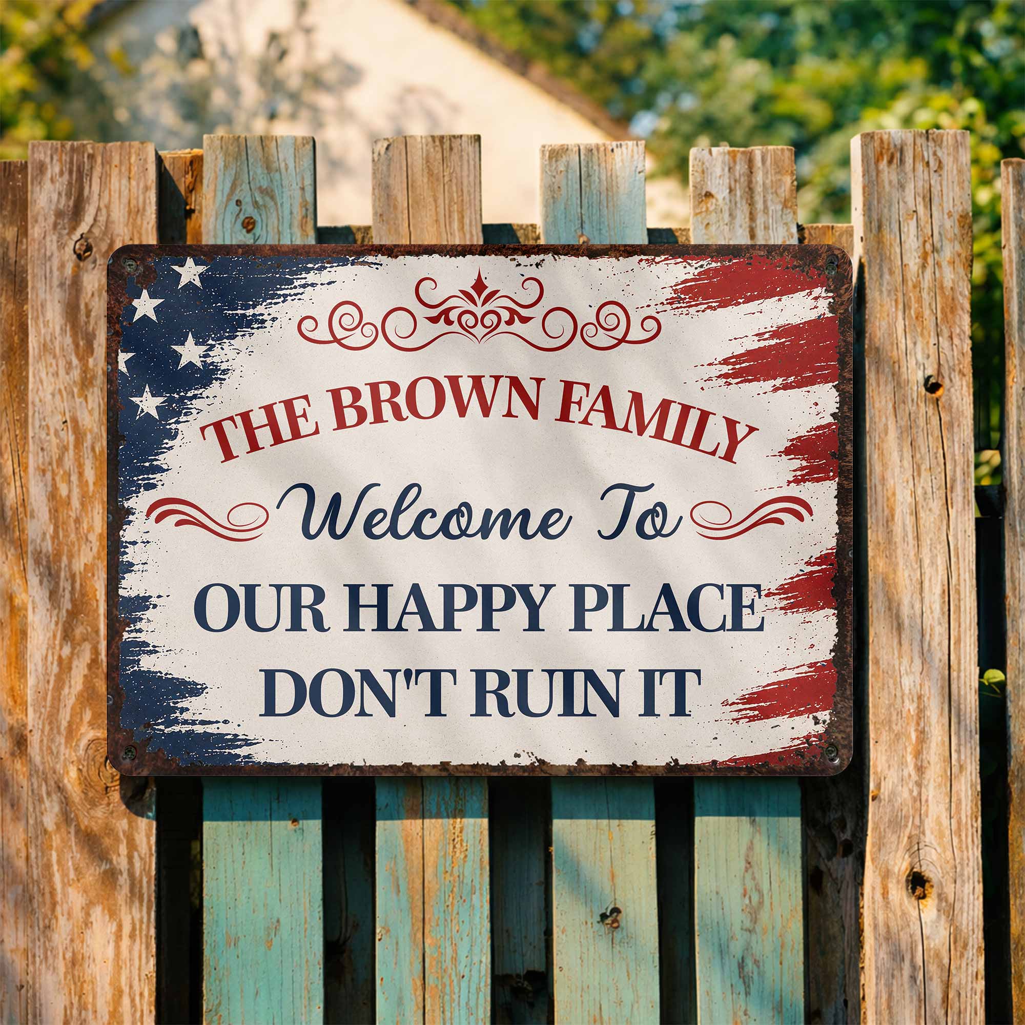 Personalized American Flag Metal Sign Custom Family Name Gift