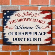 Load image into Gallery viewer, Personalized American Flag Metal Sign Custom Family Name Gift
