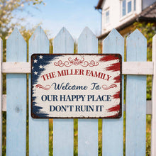 Load image into Gallery viewer, Personalized American Flag Metal Sign Custom Family Name Gift
