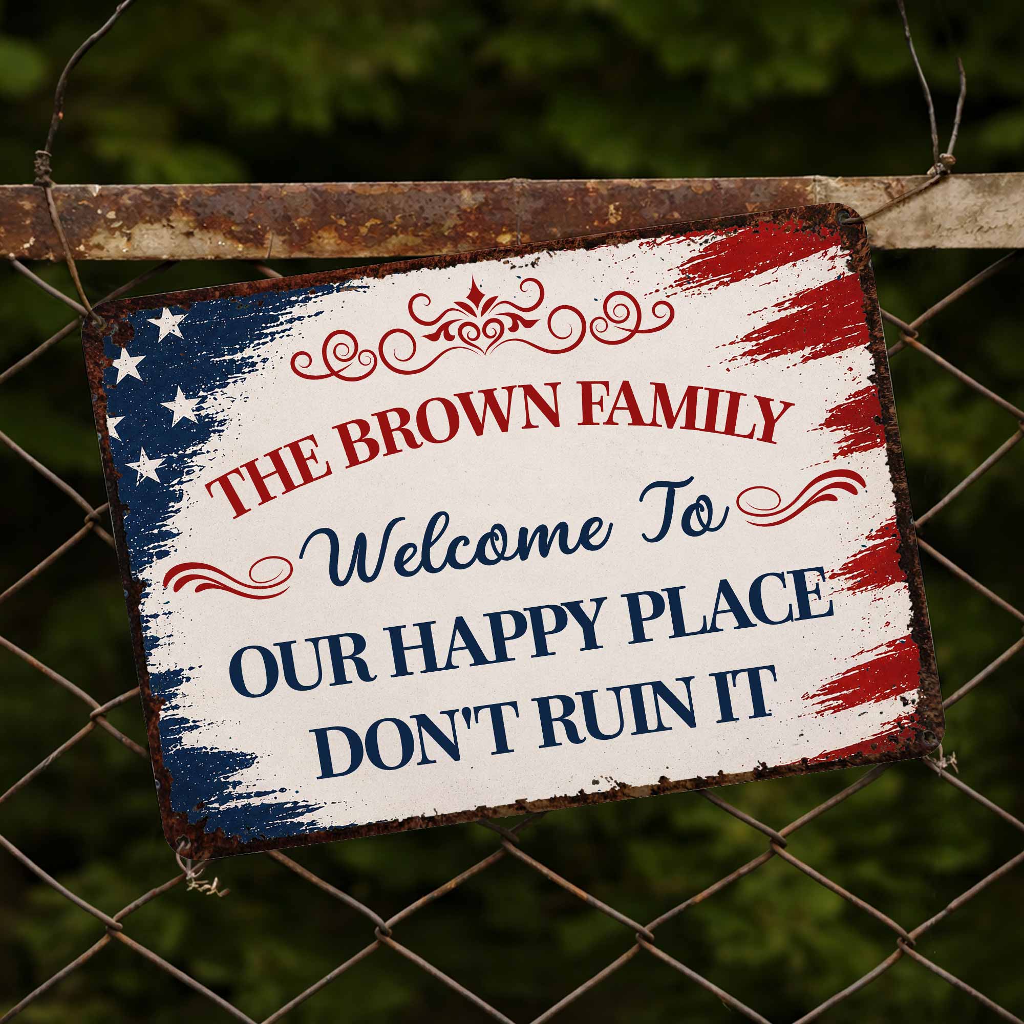 Personalized American Flag Metal Sign Custom Family Name Gift