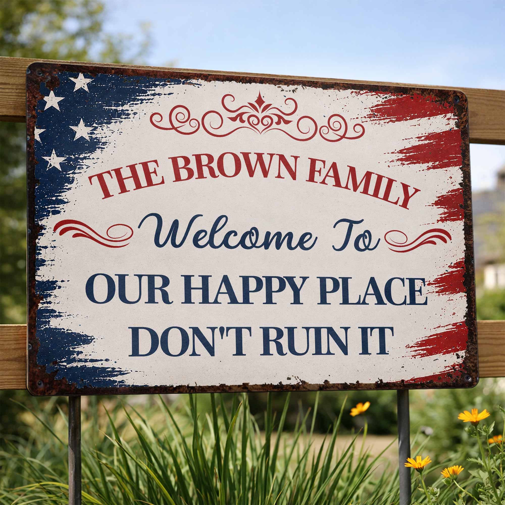 Personalized American Flag Metal Sign Custom Family Name Gift