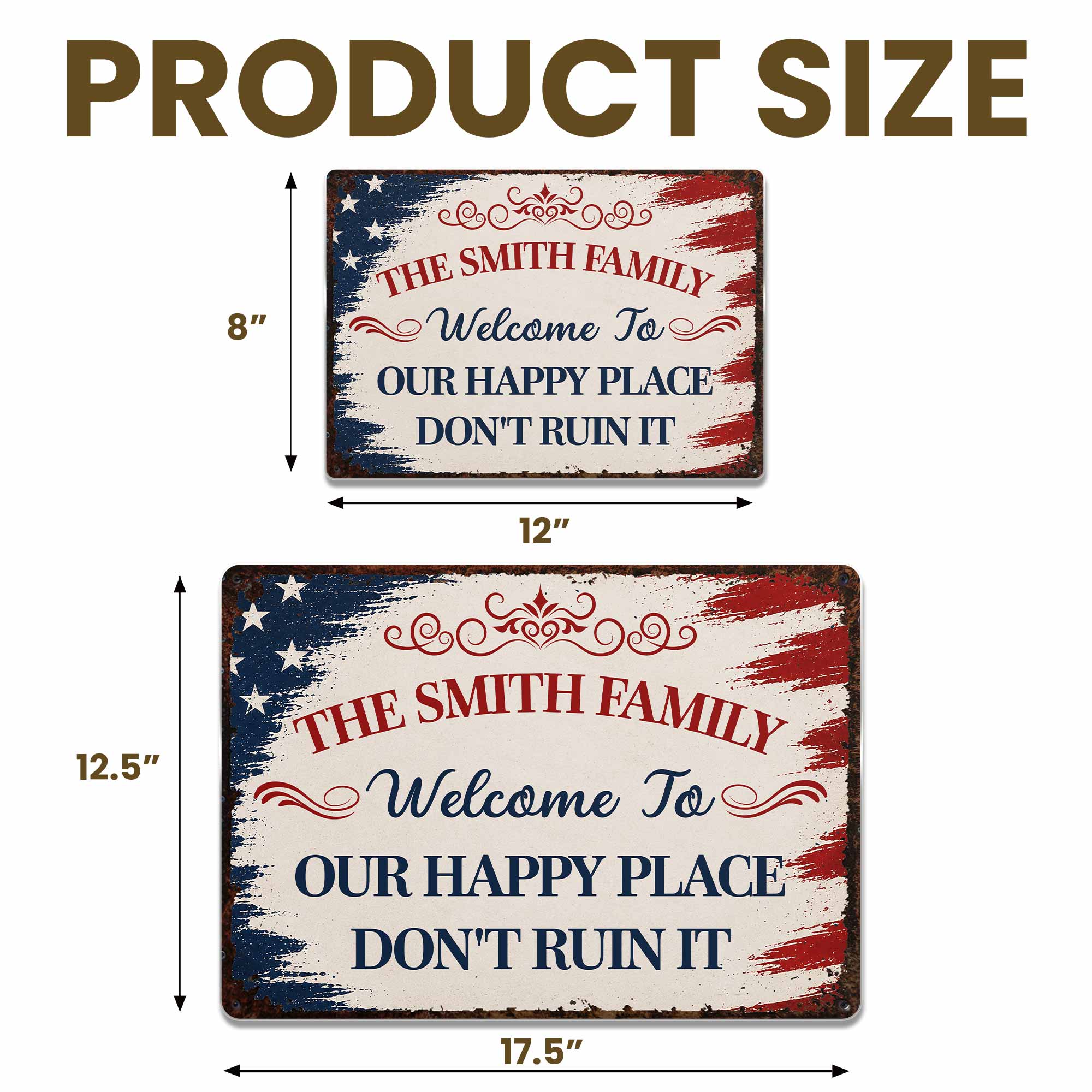 Personalized American Flag Metal Sign Custom Family Name Gift