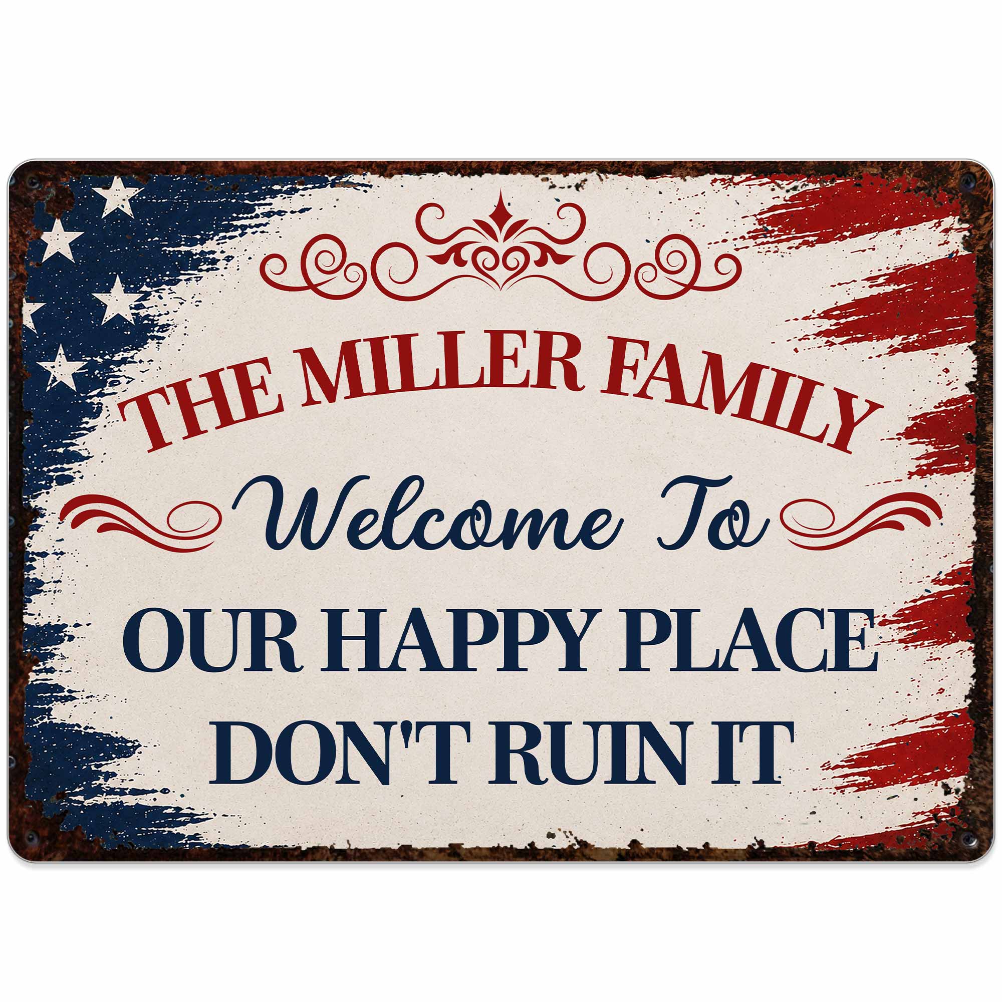 Personalized American Flag Metal Sign Custom Family Name Gift