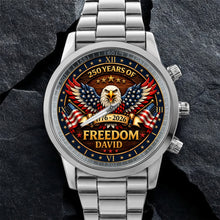Load image into Gallery viewer, Personalized Black Men's Watch Custom Name Eagle USA Flag Gift for Dad
