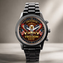 Load image into Gallery viewer, Personalized Black Men's Watch Custom Name Eagle USA Flag Gift for Dad
