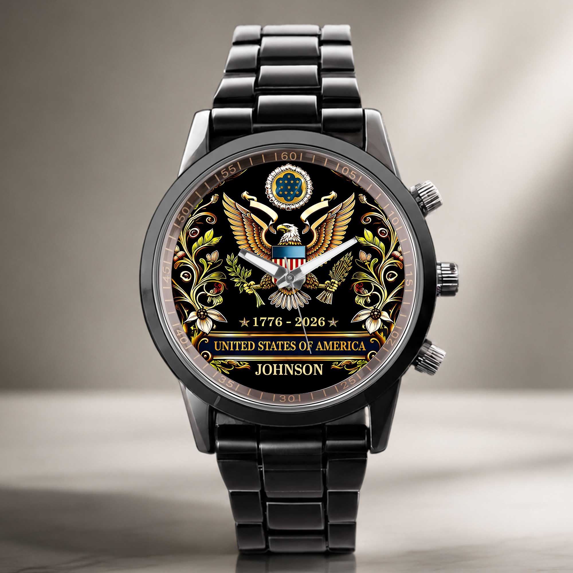 Personalized Black Men's Watch Custom Name Gift for Dad