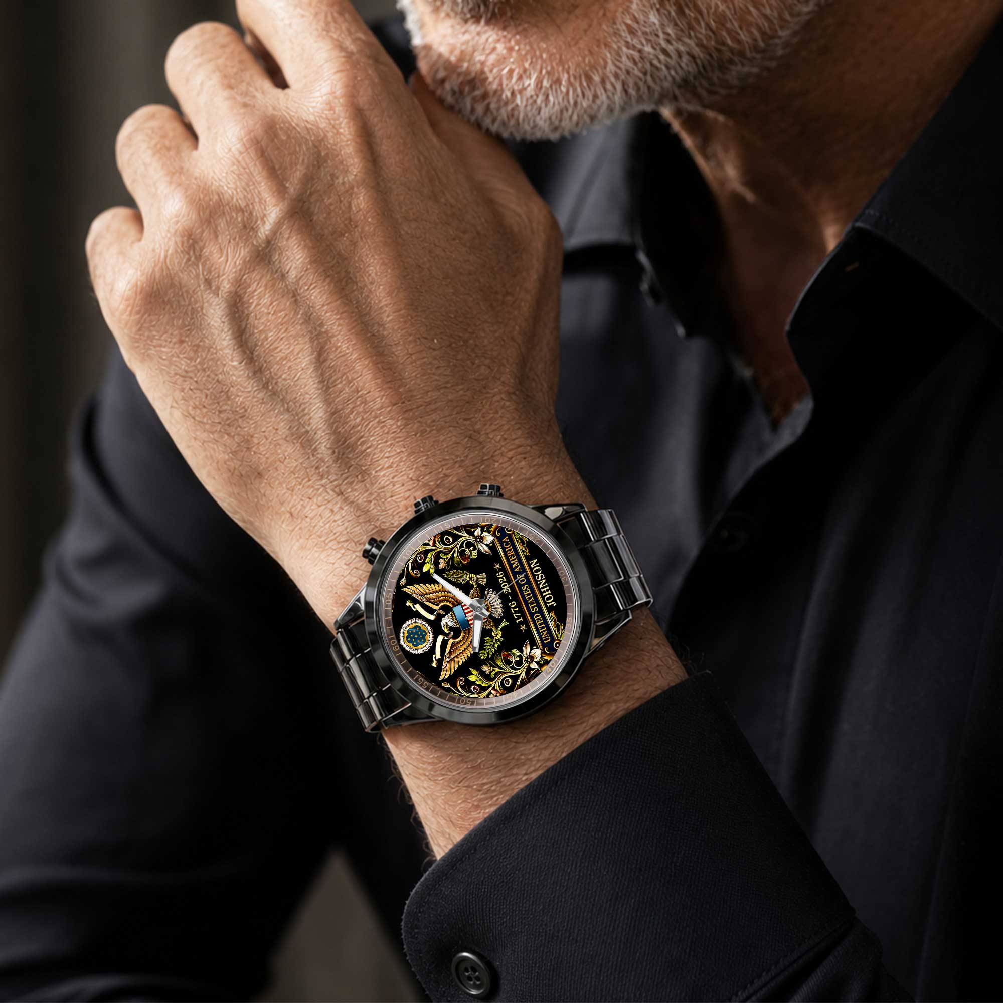 Personalized Black Men's Watch Custom Name Gift for Dad