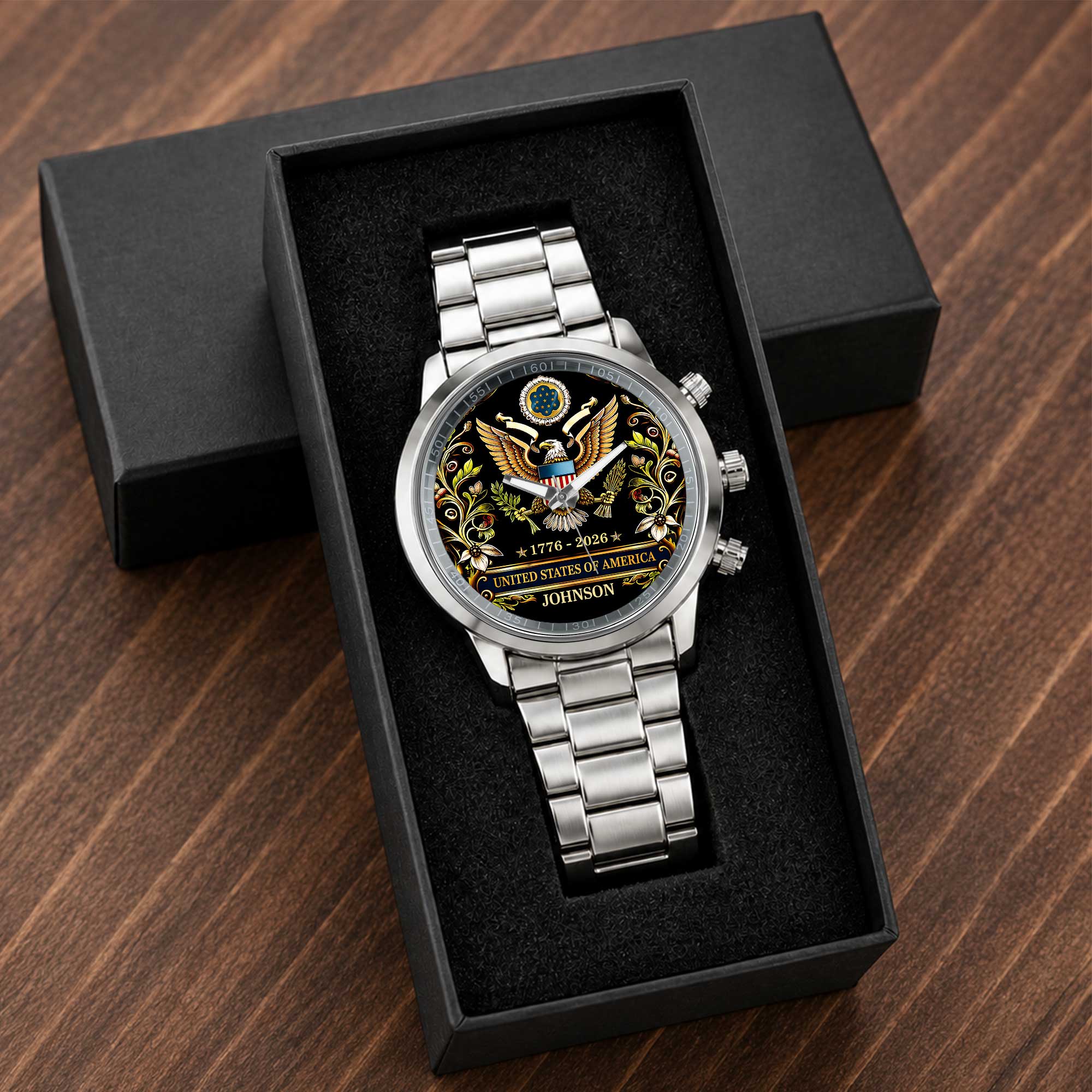 Personalized Black Men's Watch Custom Name Gift for Dad