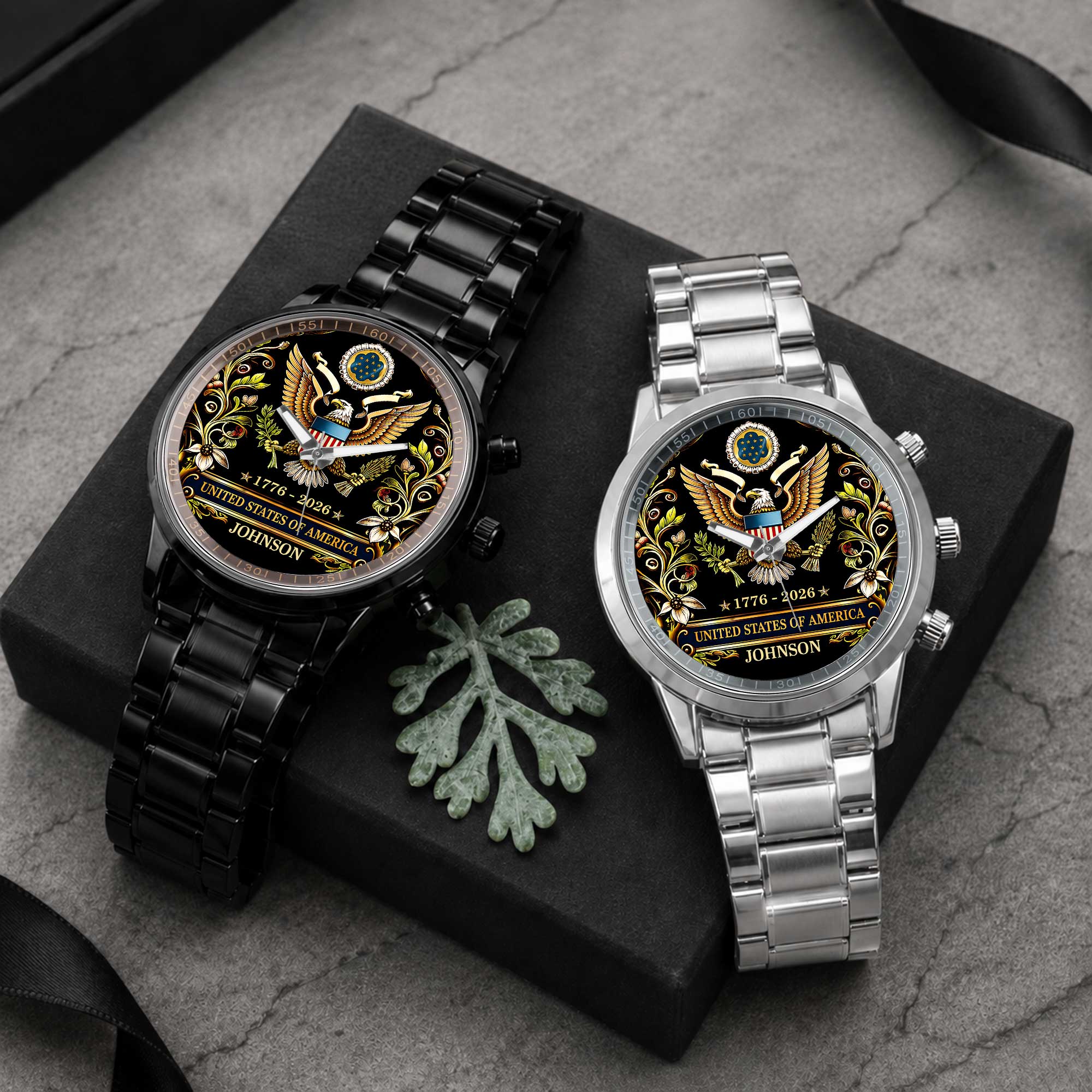 Personalized Black Men's Watch Custom Name Gift for Dad