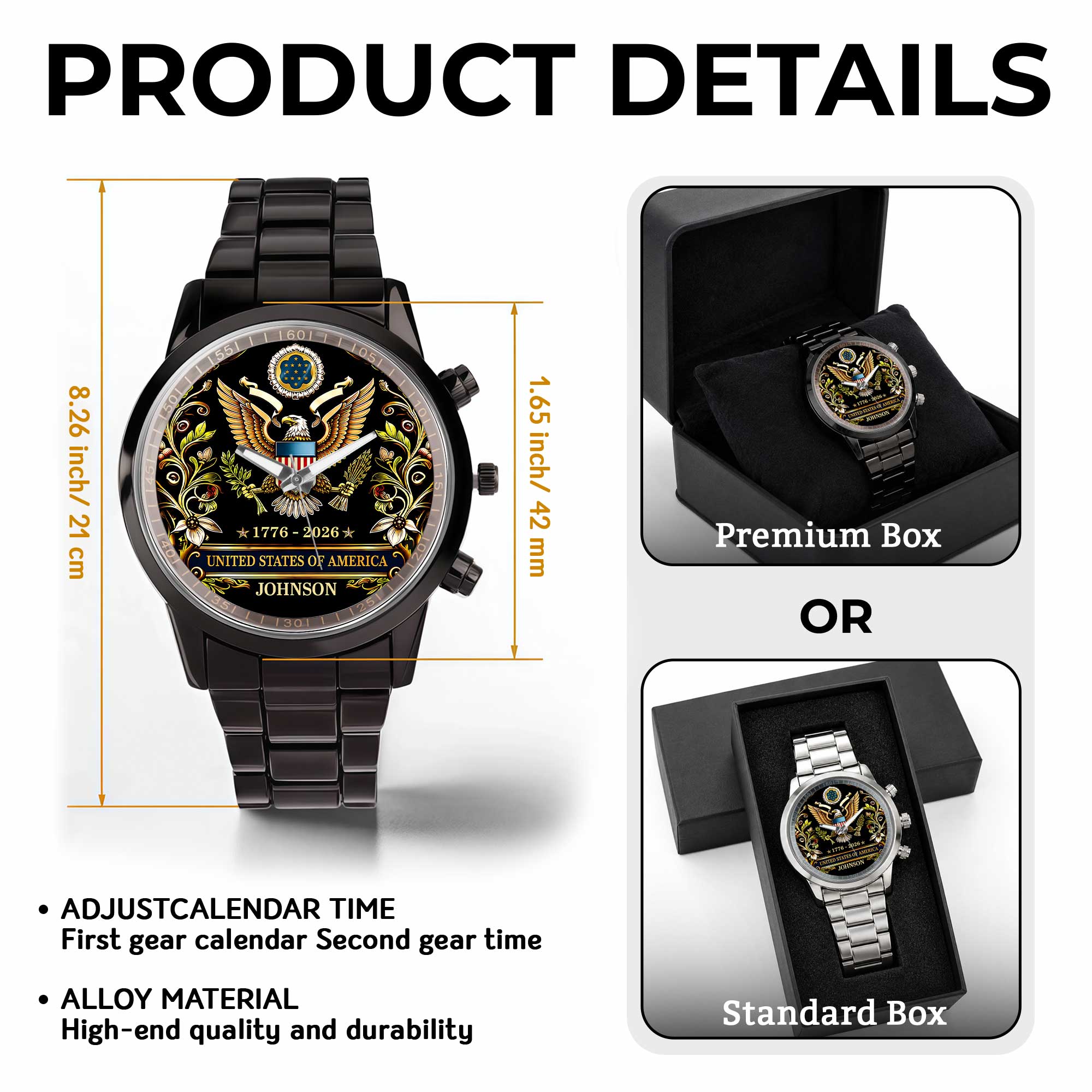Personalized Black Men's Watch Custom Name Gift for Dad