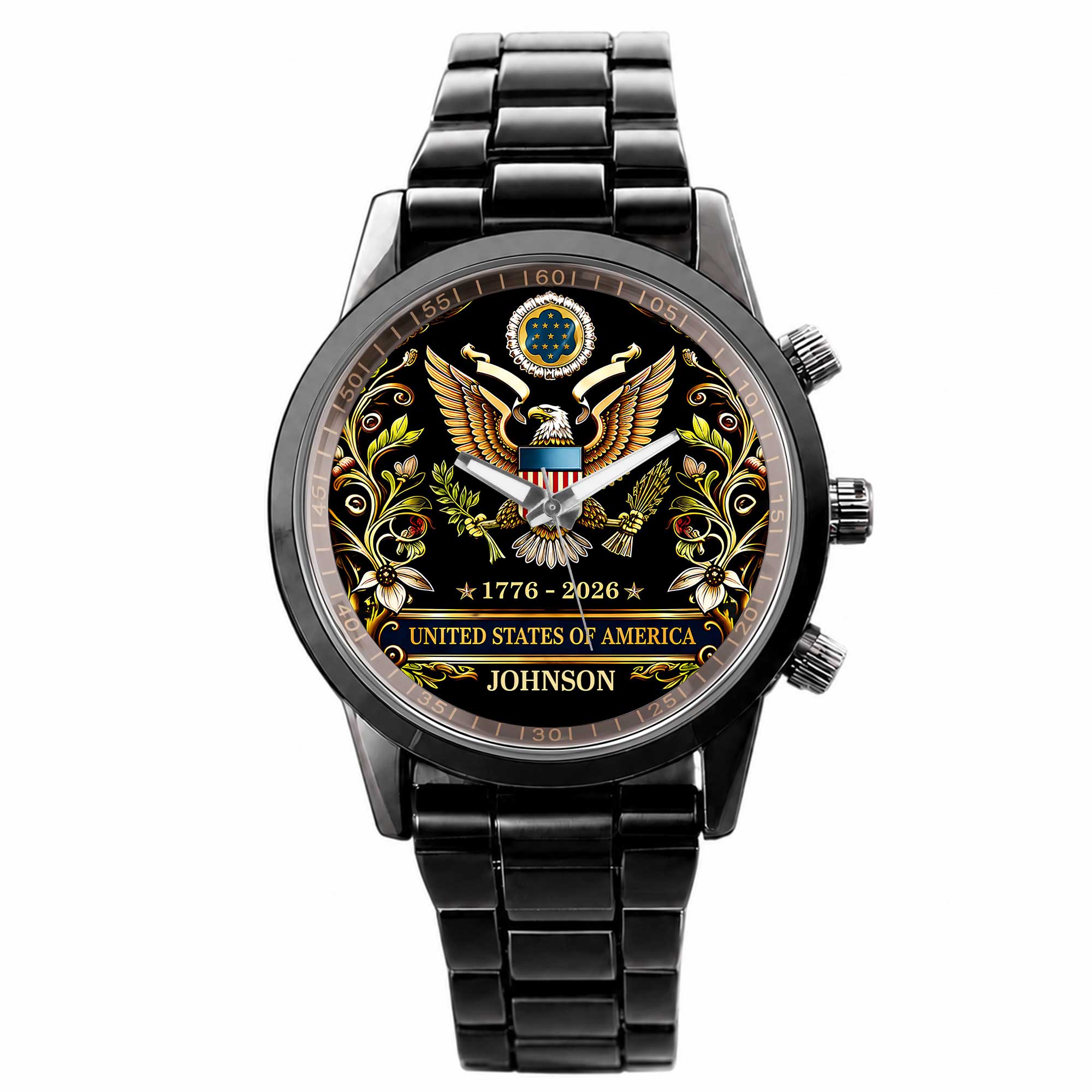 Personalized Black Men's Watch Custom Name Gift for Dad