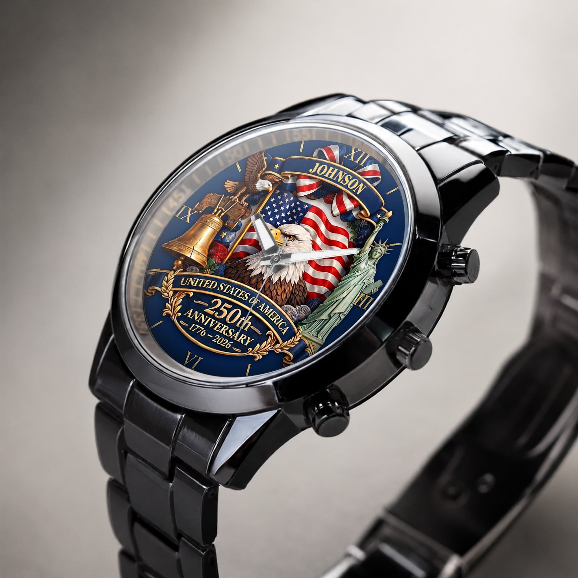 Personalized Men's Watch Custom Name USA Flag Gift for Dad