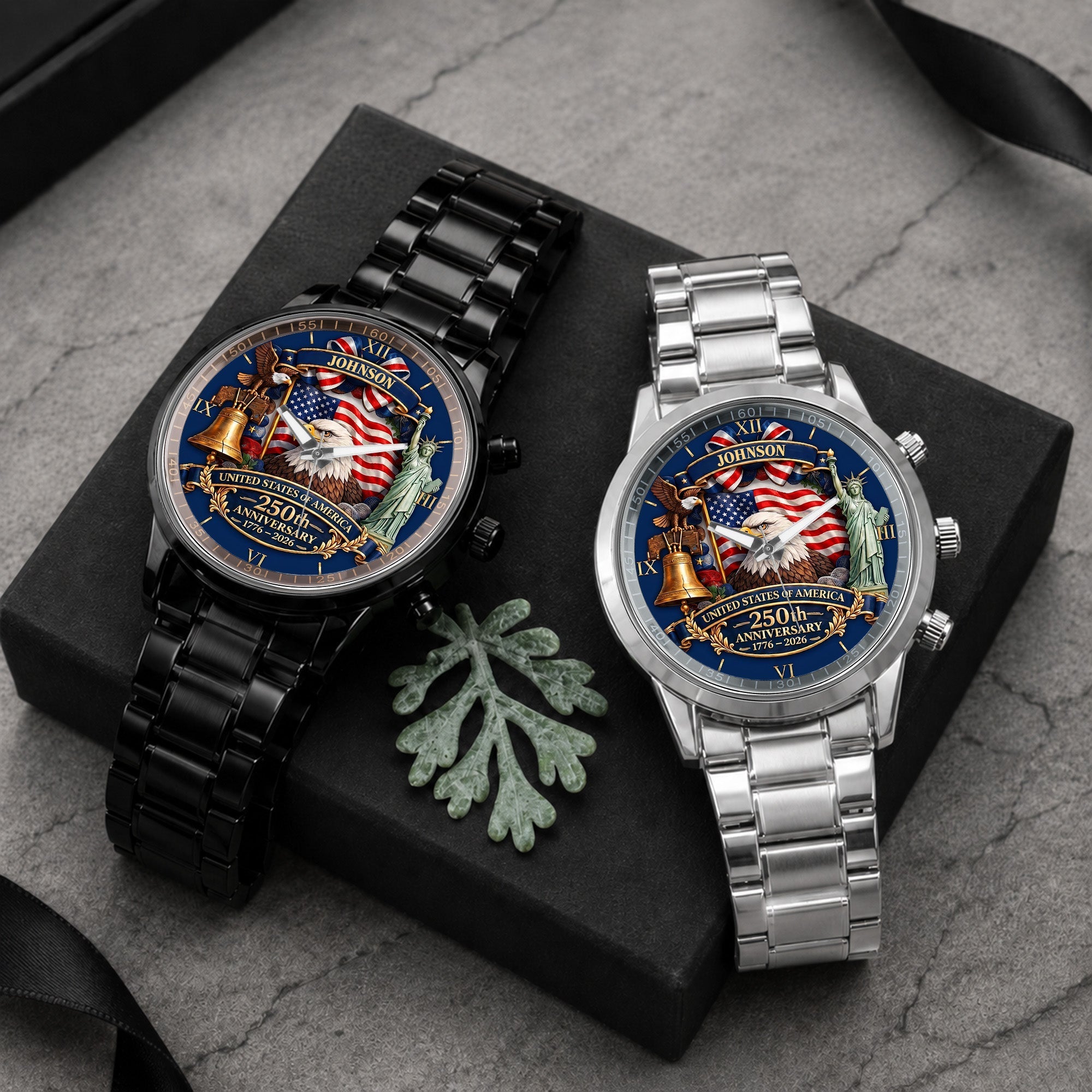 Personalized Men's Watch Custom Name USA Flag Gift for Dad