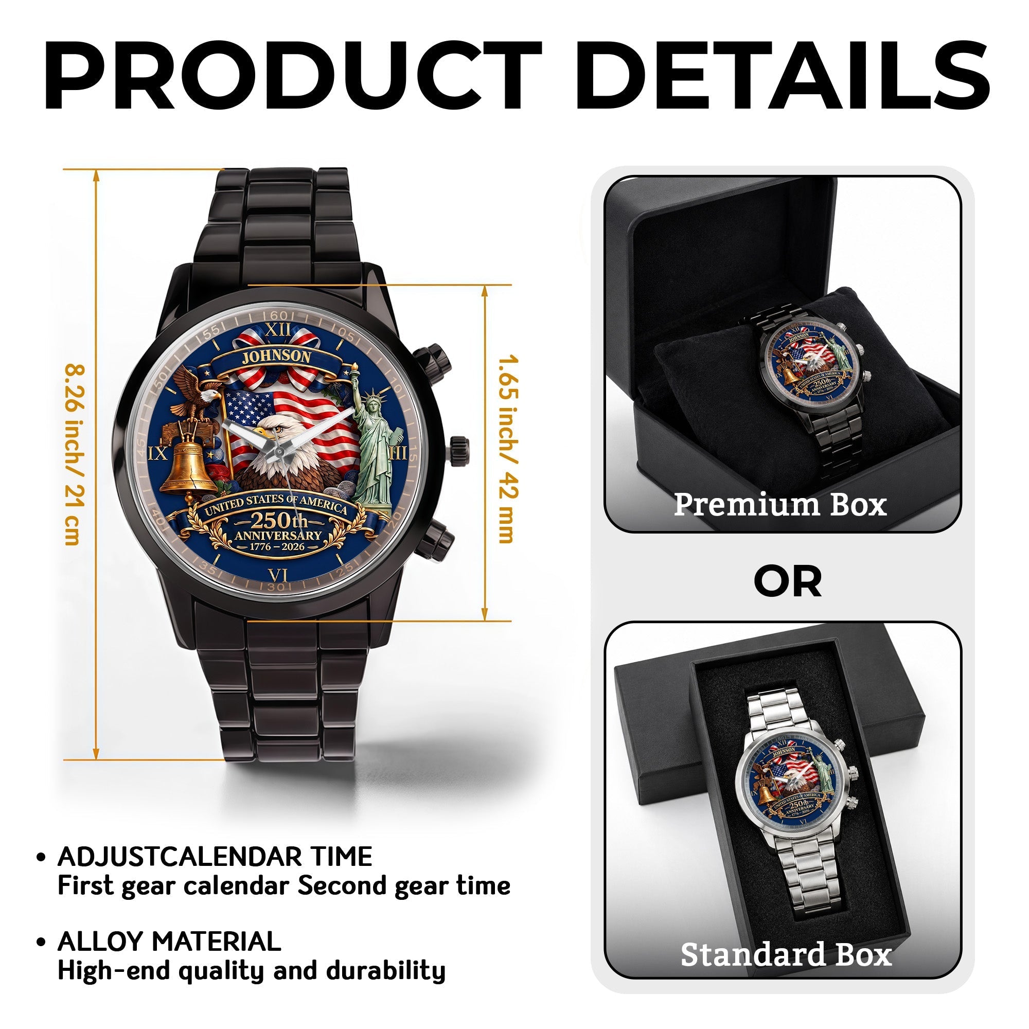 Personalized Men's Watch Custom Name USA Flag Gift for Dad