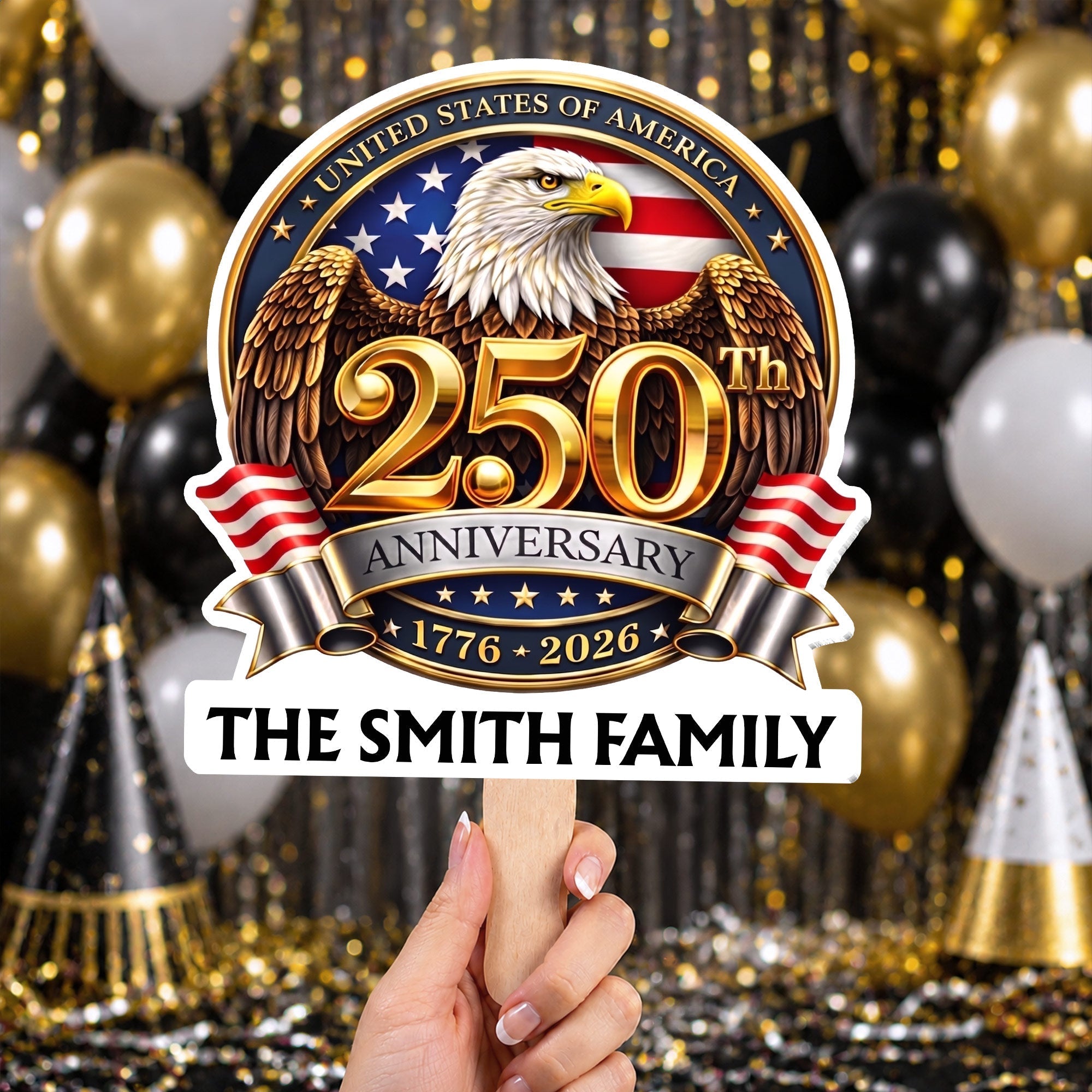 Personalized Custom Hand Fan with Family Eagle Flag Gift for 4th of July