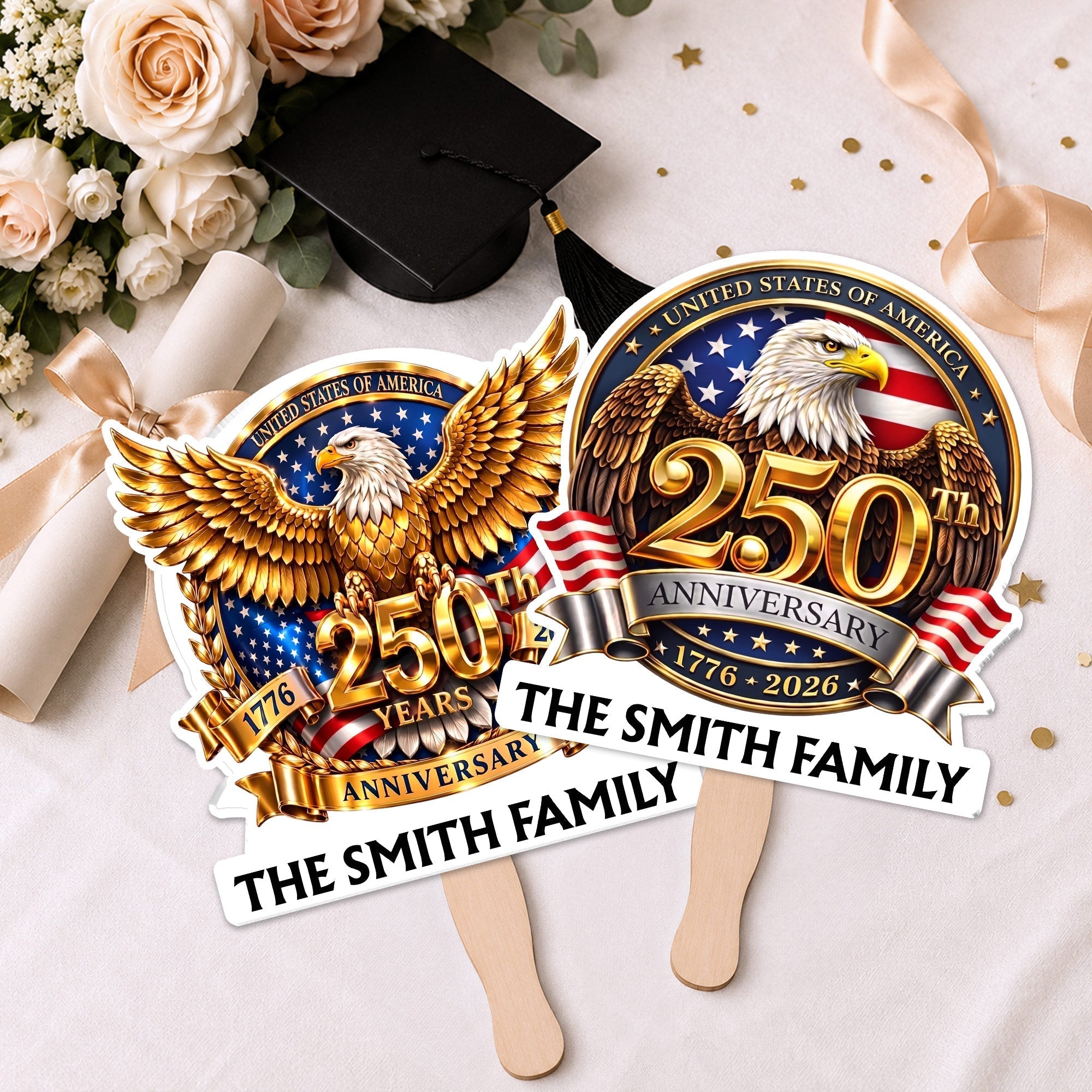 Personalized Custom Hand Fan with Family Eagle Flag Gift for 4th of July