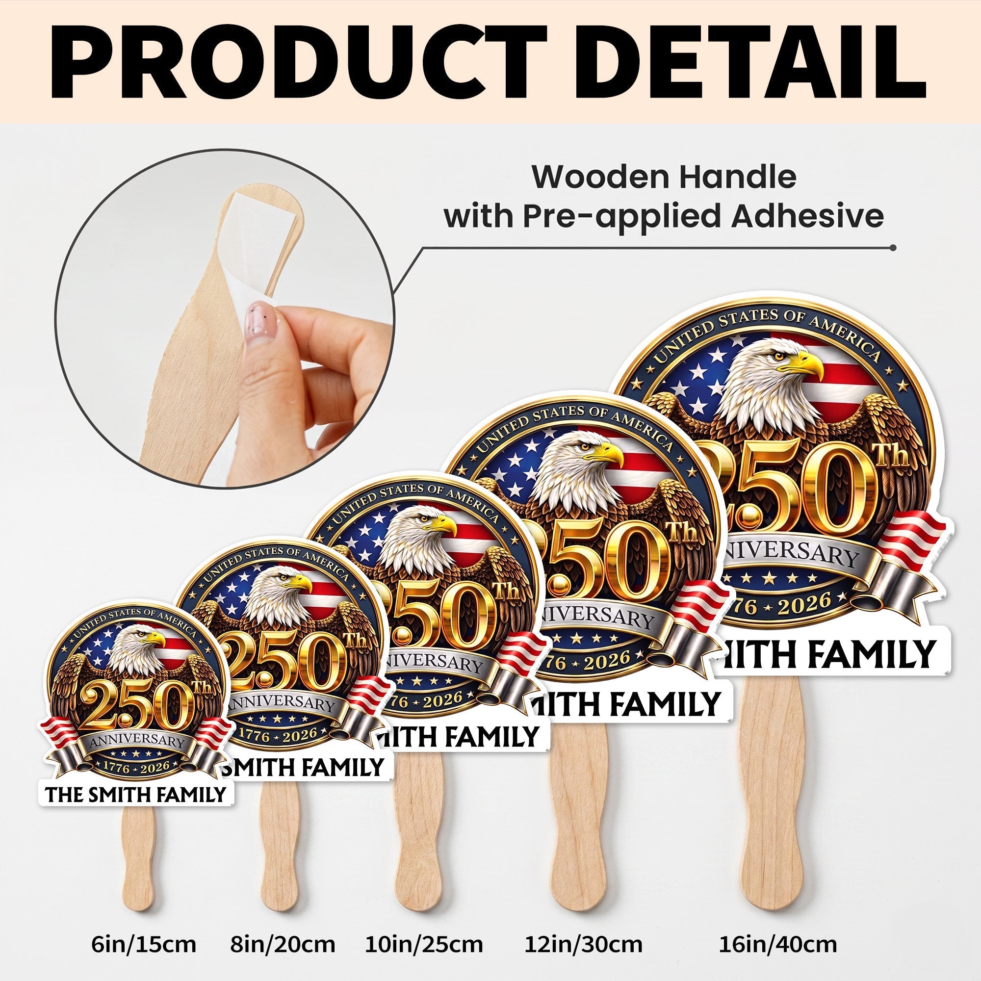 Personalized Custom Hand Fan with Family Eagle Flag Gift for 4th of July