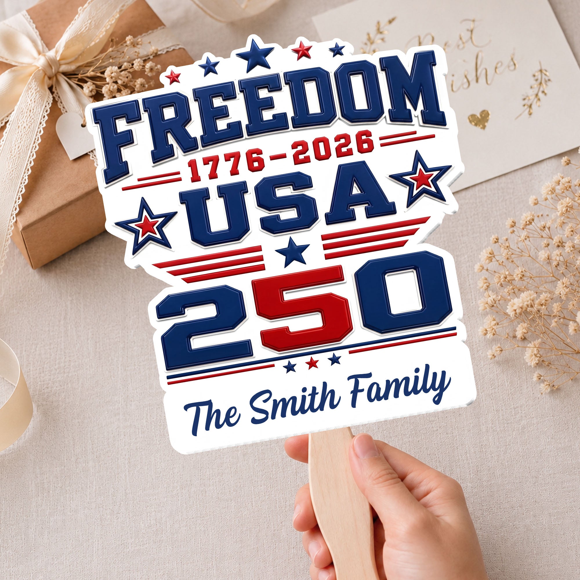 Personalized USA Stars And Stripes Hand Fan Custom Family Name Gift