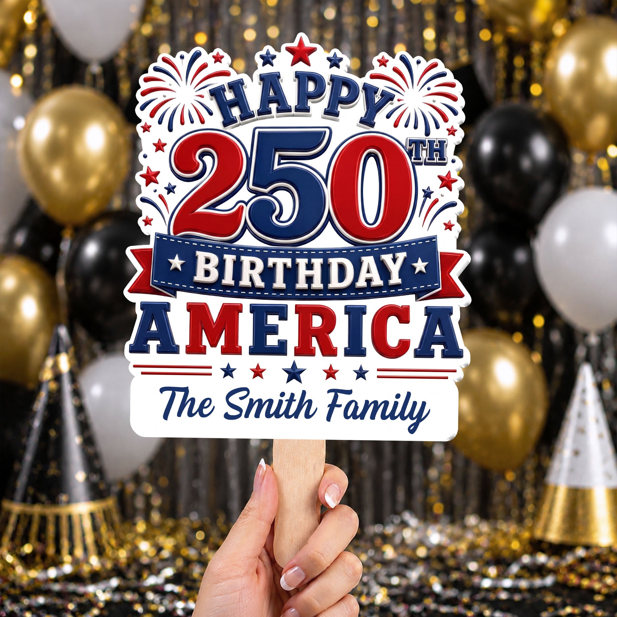Personalized USA Stars And Stripes Hand Fan Custom Family Name Gift