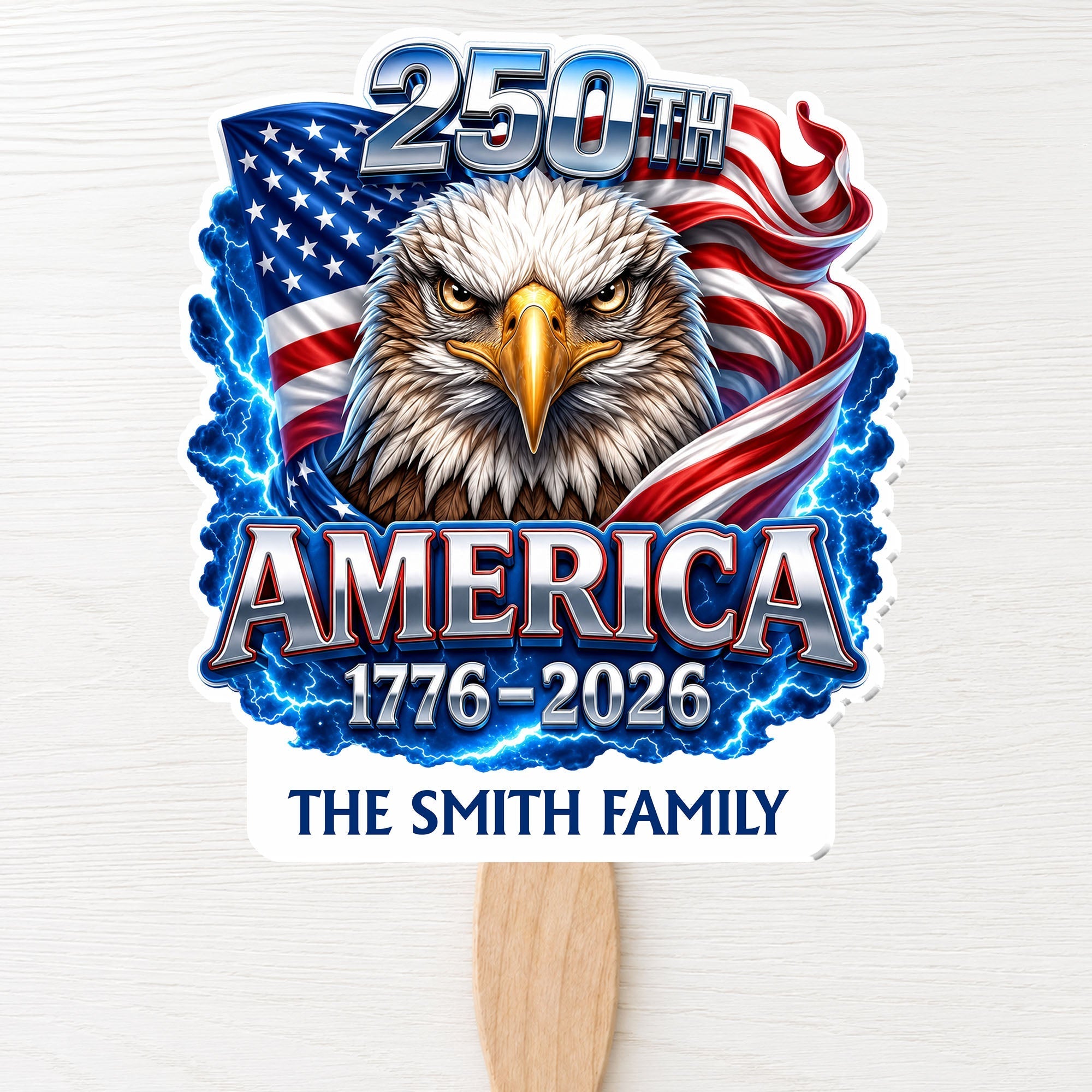 Personalized Custom Hand Fan American Flag Bald Eagle Gift
