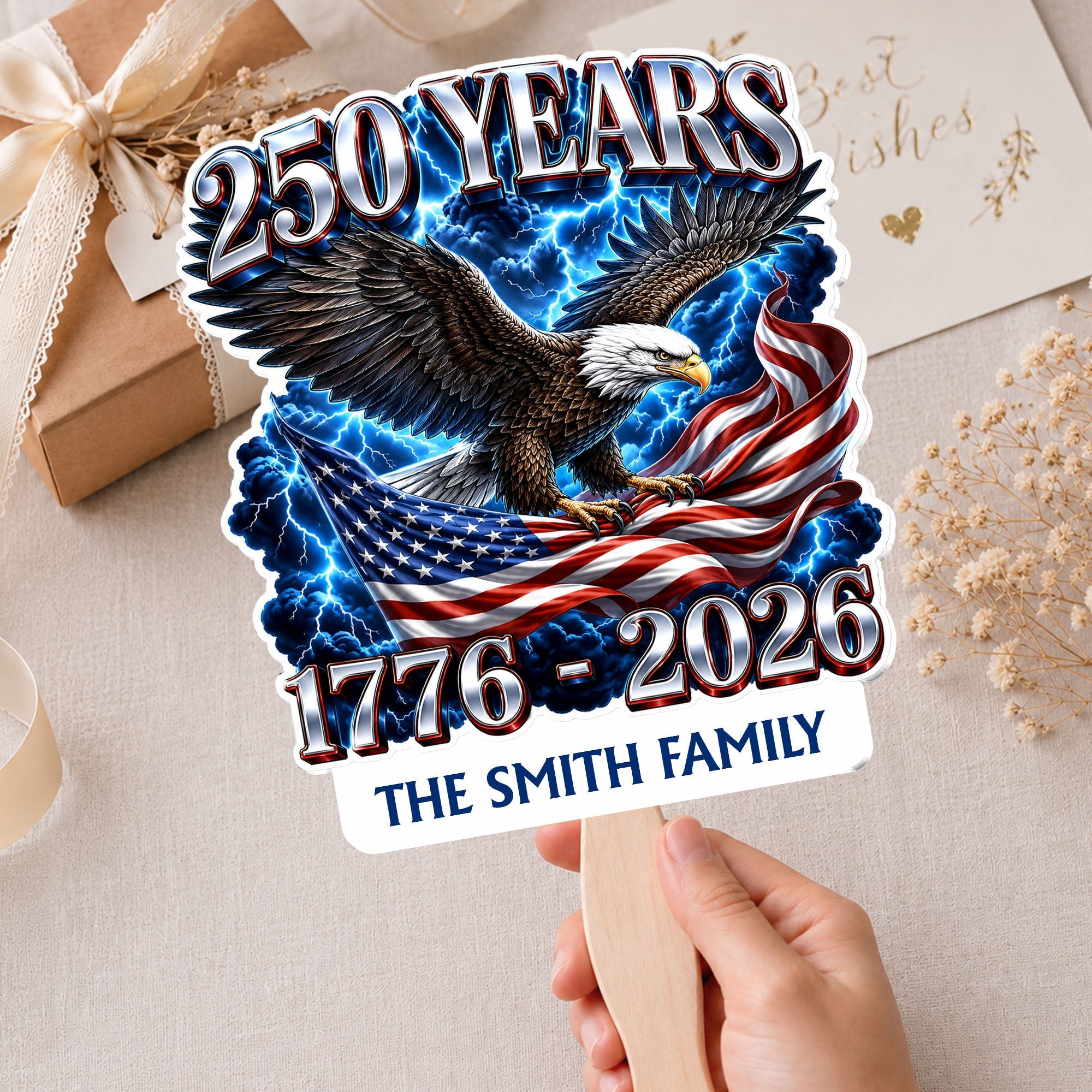 Personalized Custom Hand Fan American Flag Bald Eagle Gift