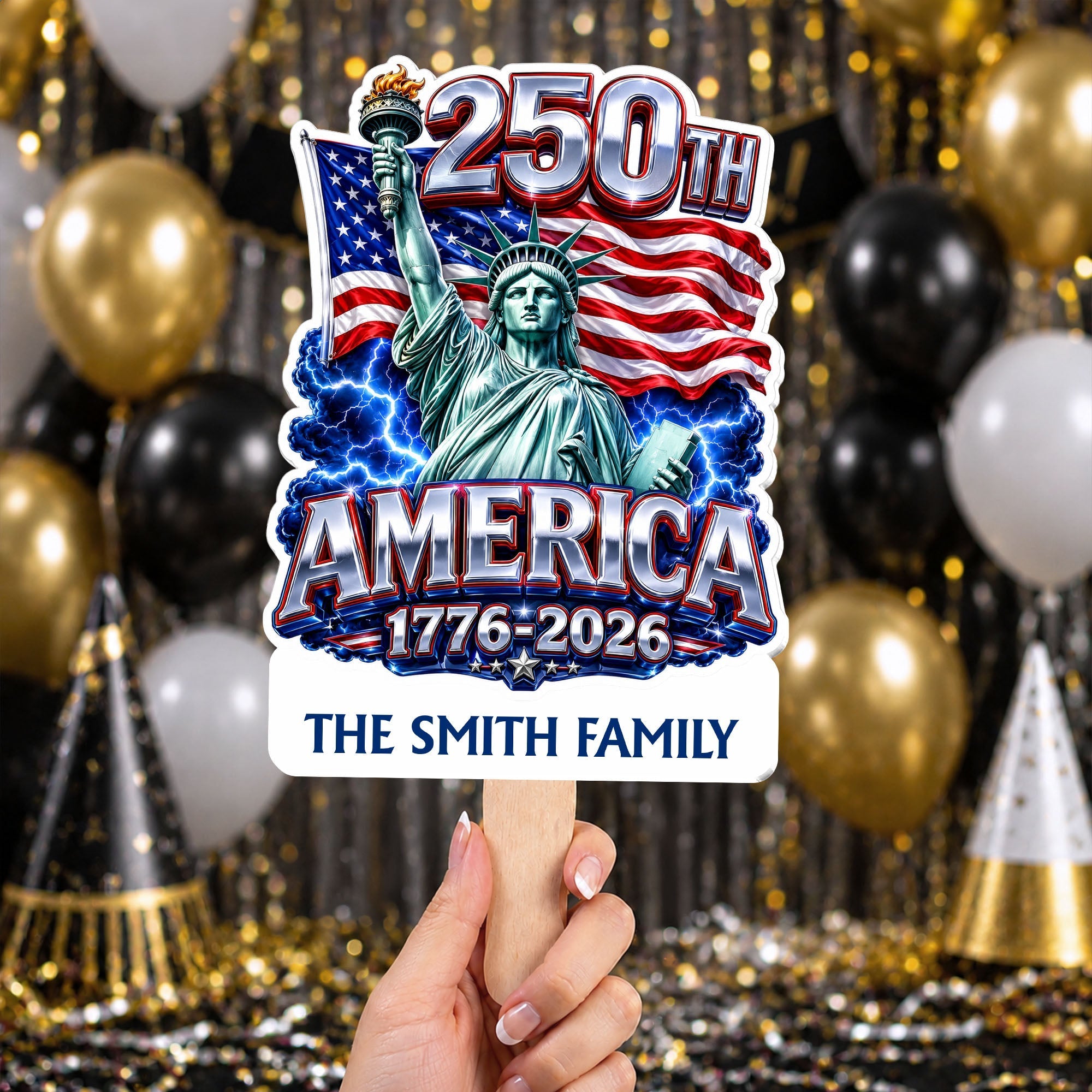 Personalized Custom Hand Fan American Flag Bald Eagle Gift