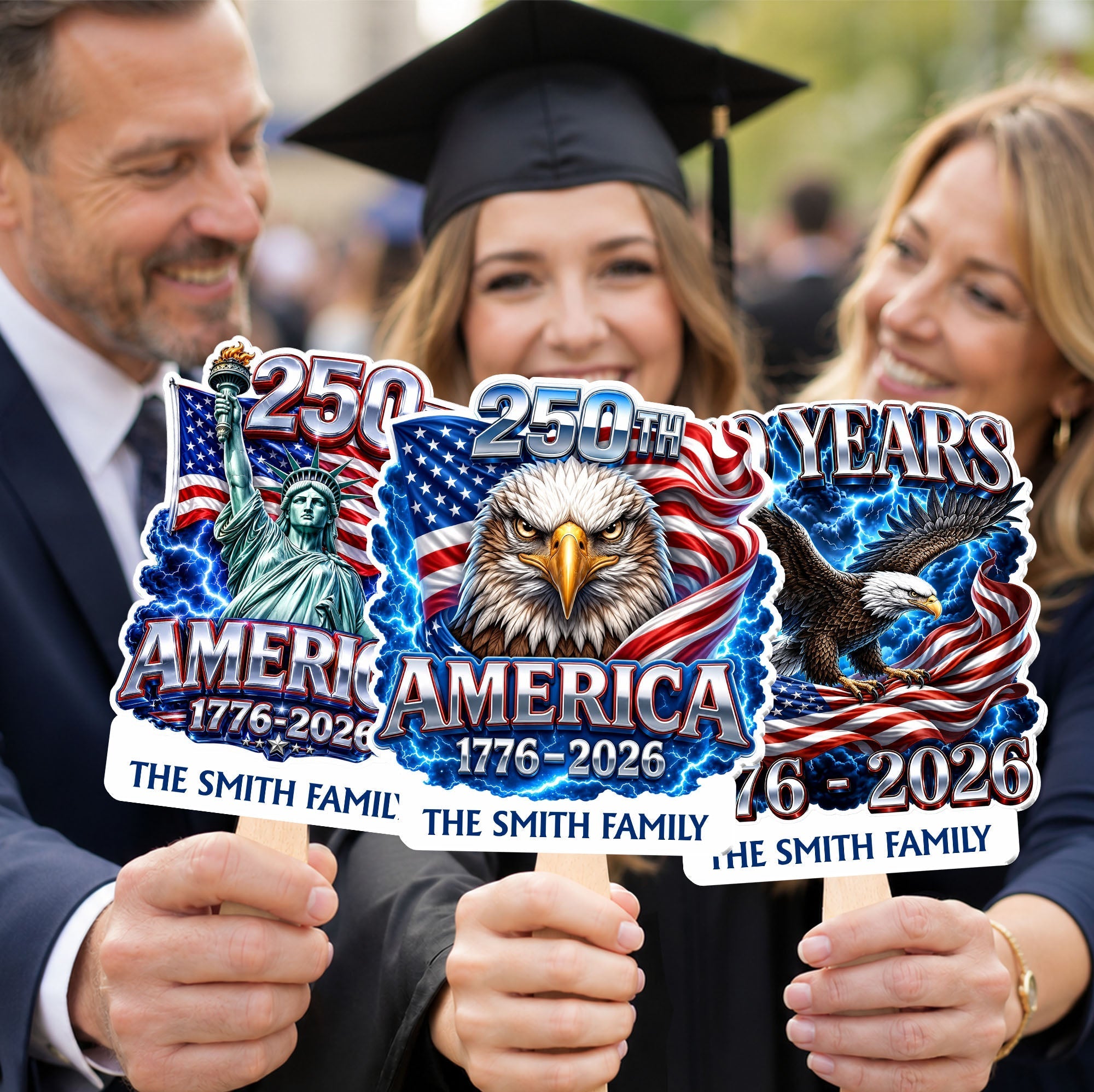 Personalized Custom Hand Fan American Flag Bald Eagle Gift