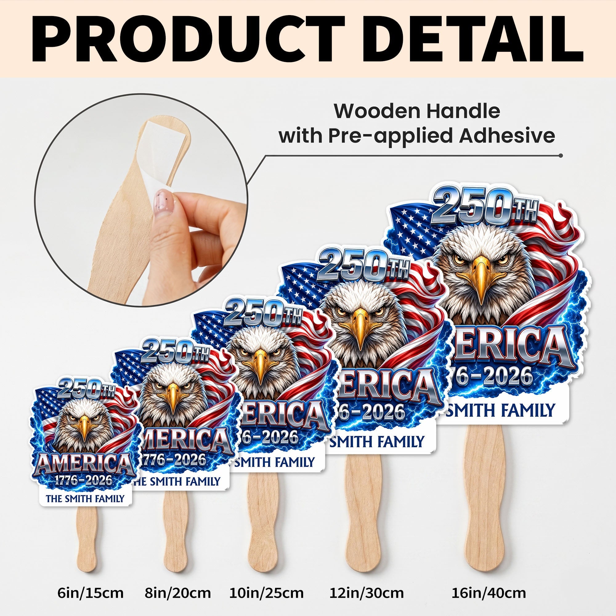 Personalized Custom Hand Fan American Flag Bald Eagle Gift