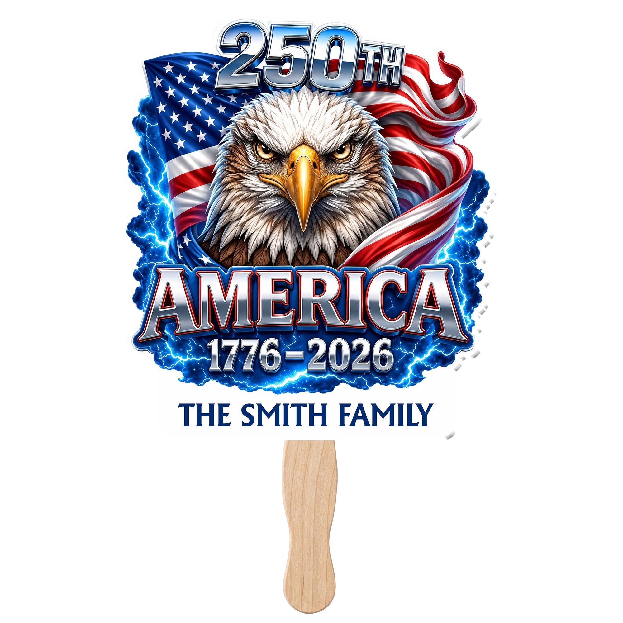 Personalized Custom Hand Fan American Flag Bald Eagle Gift