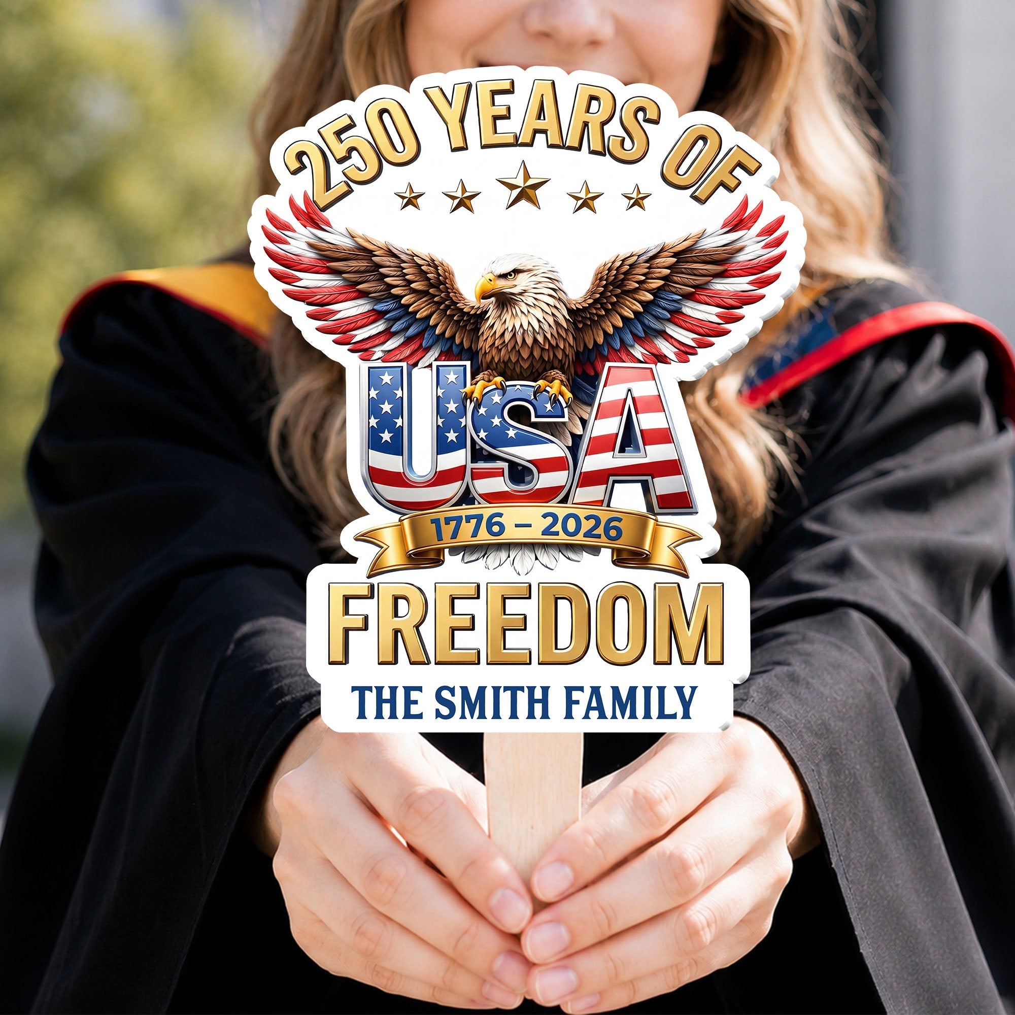 Personalized Custom Hand Fan USA Freedom Eagle Family Gift