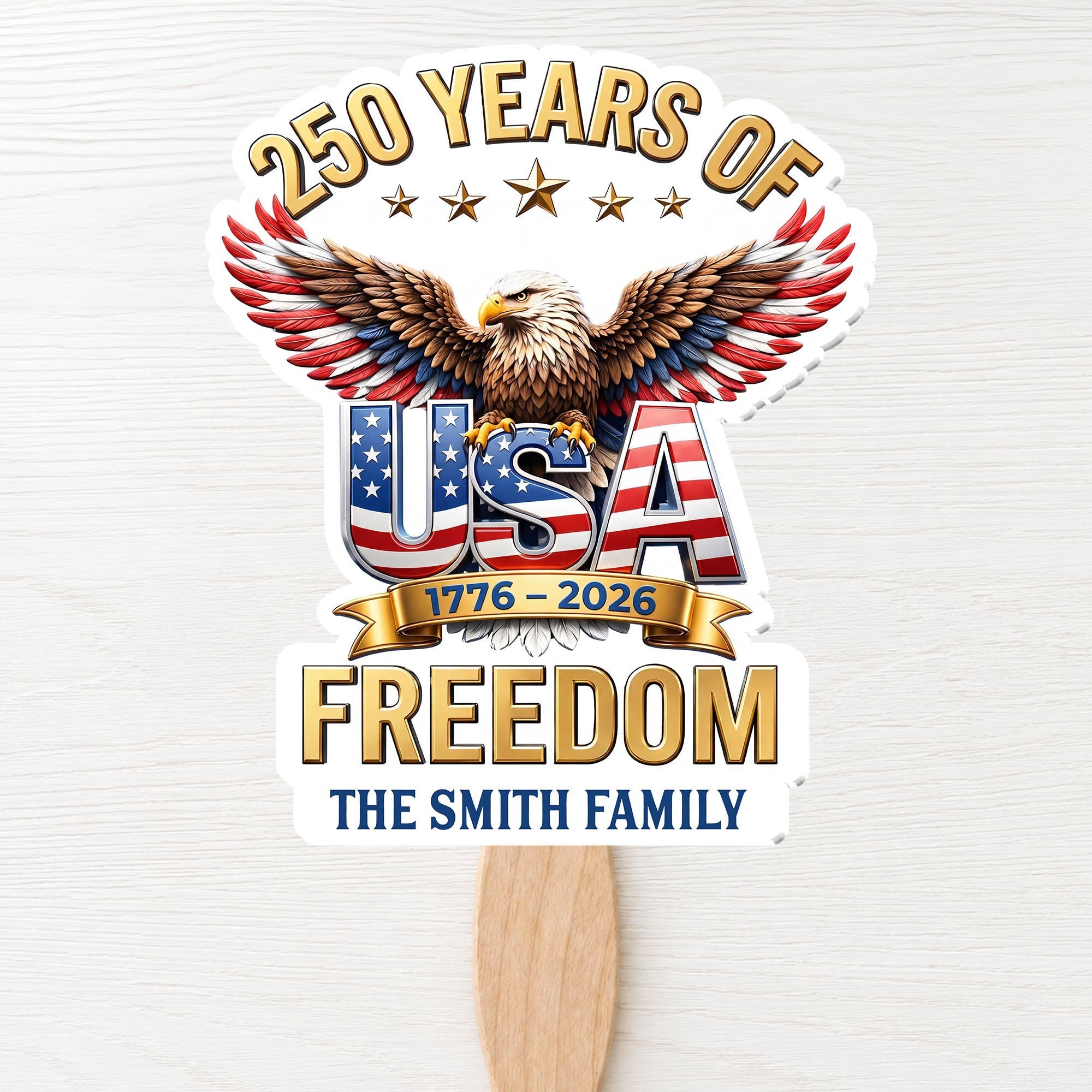 Personalized Custom Hand Fan USA Freedom Eagle Family Gift