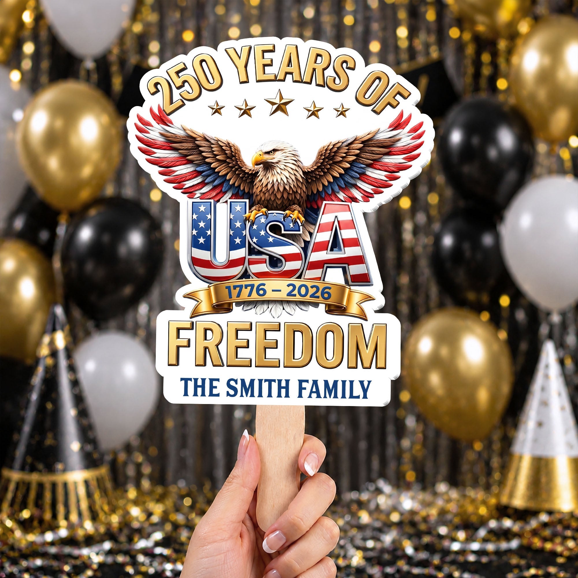 Personalized Custom Hand Fan USA Freedom Eagle Family Gift