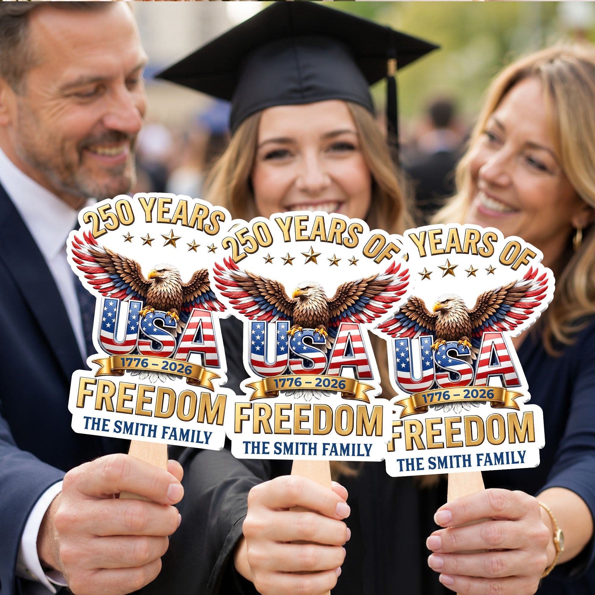 Personalized Custom Hand Fan USA Freedom Eagle Family Gift