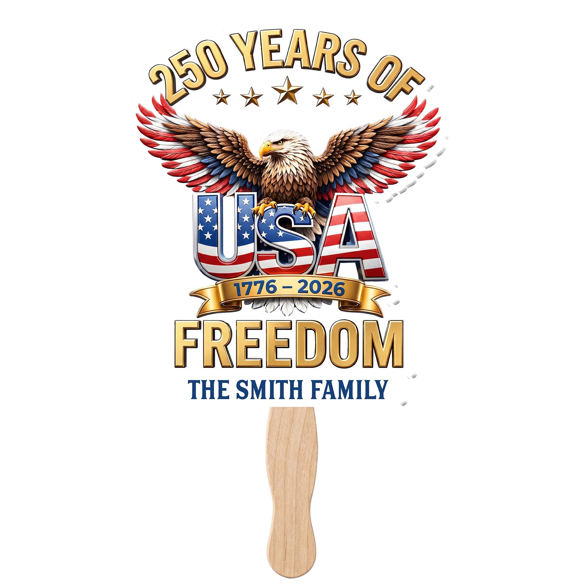 Personalized Custom Hand Fan USA Freedom Eagle Family Gift