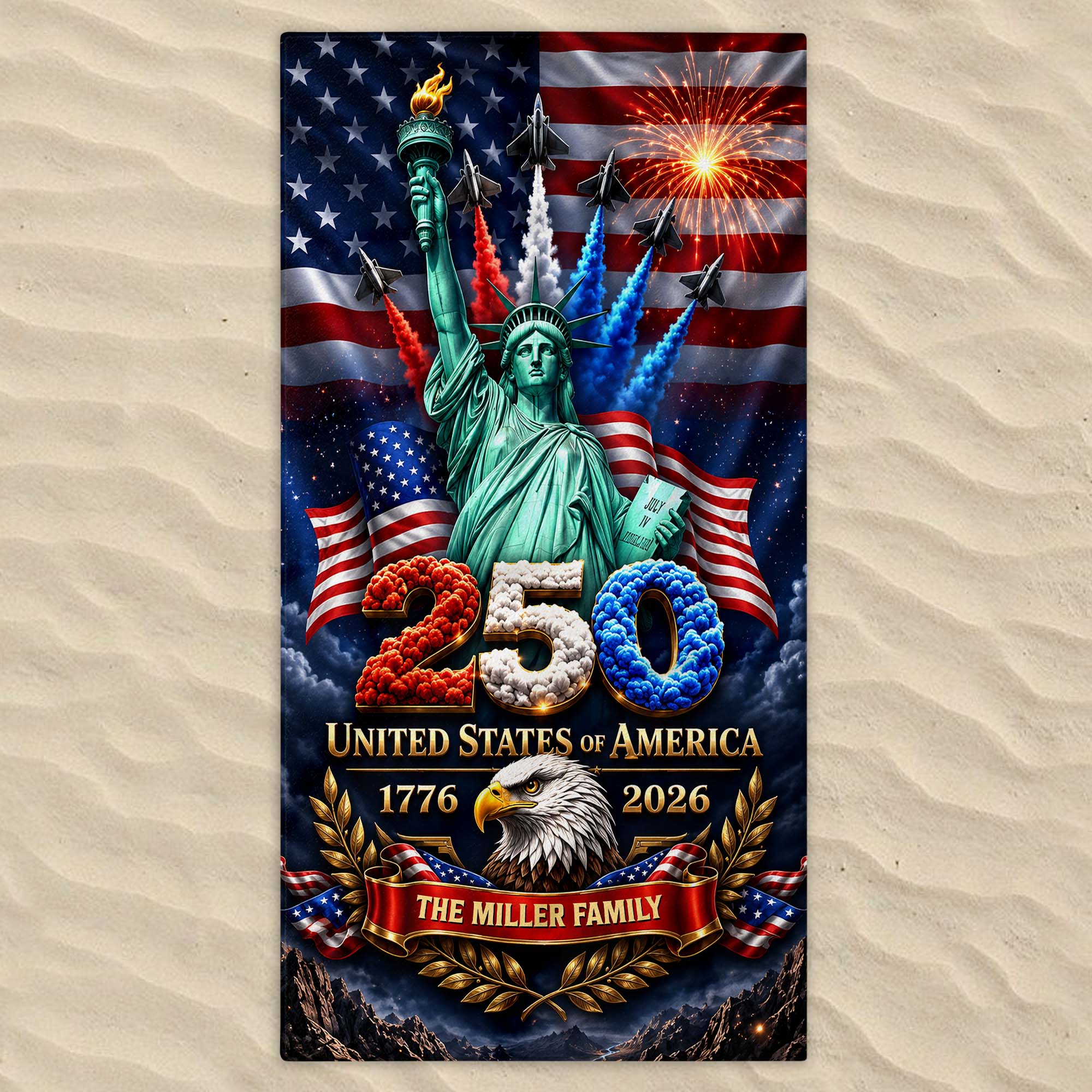 Personalized Microfiber Beach Towel USA Eagle Custom Name Gift